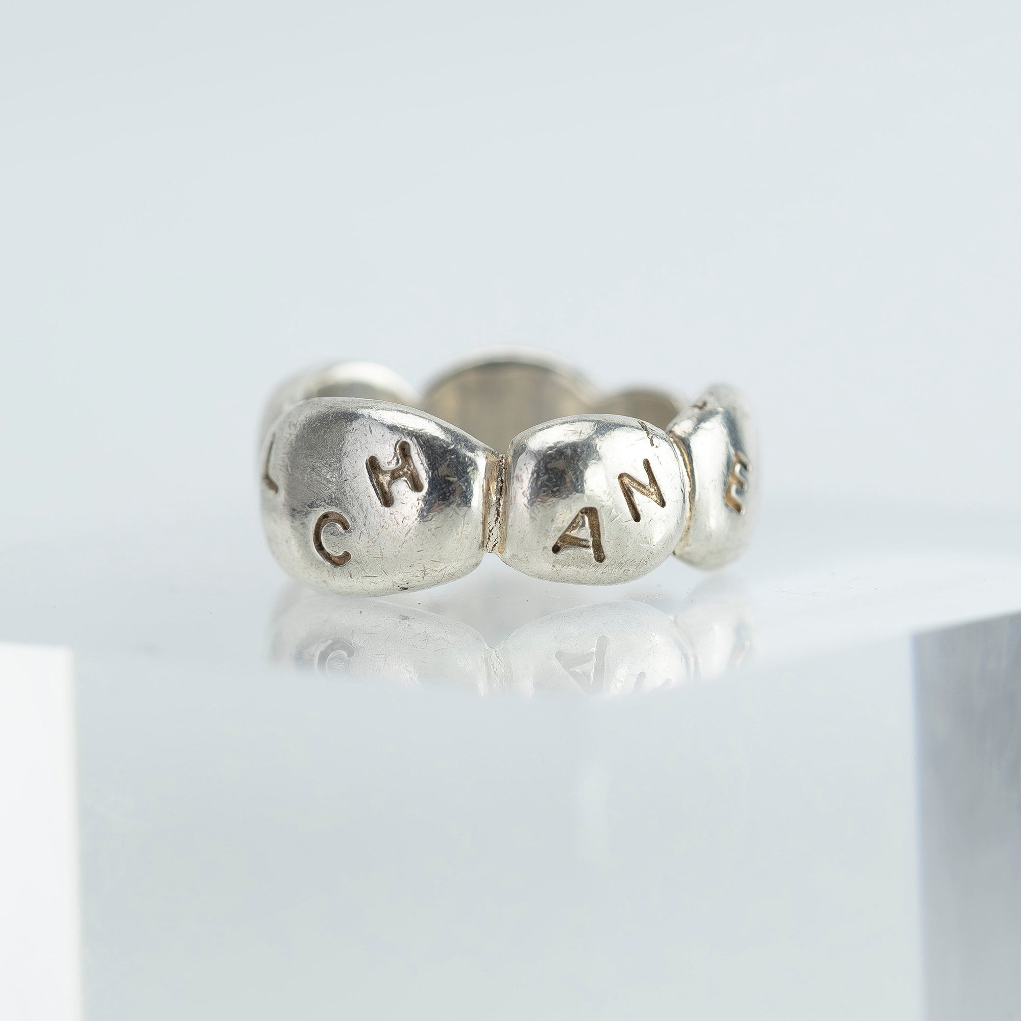 CHANEL Coco Mark Logo Ring, Size 9.5, Sterling Silver, Women's, Vintage Brand Accessory