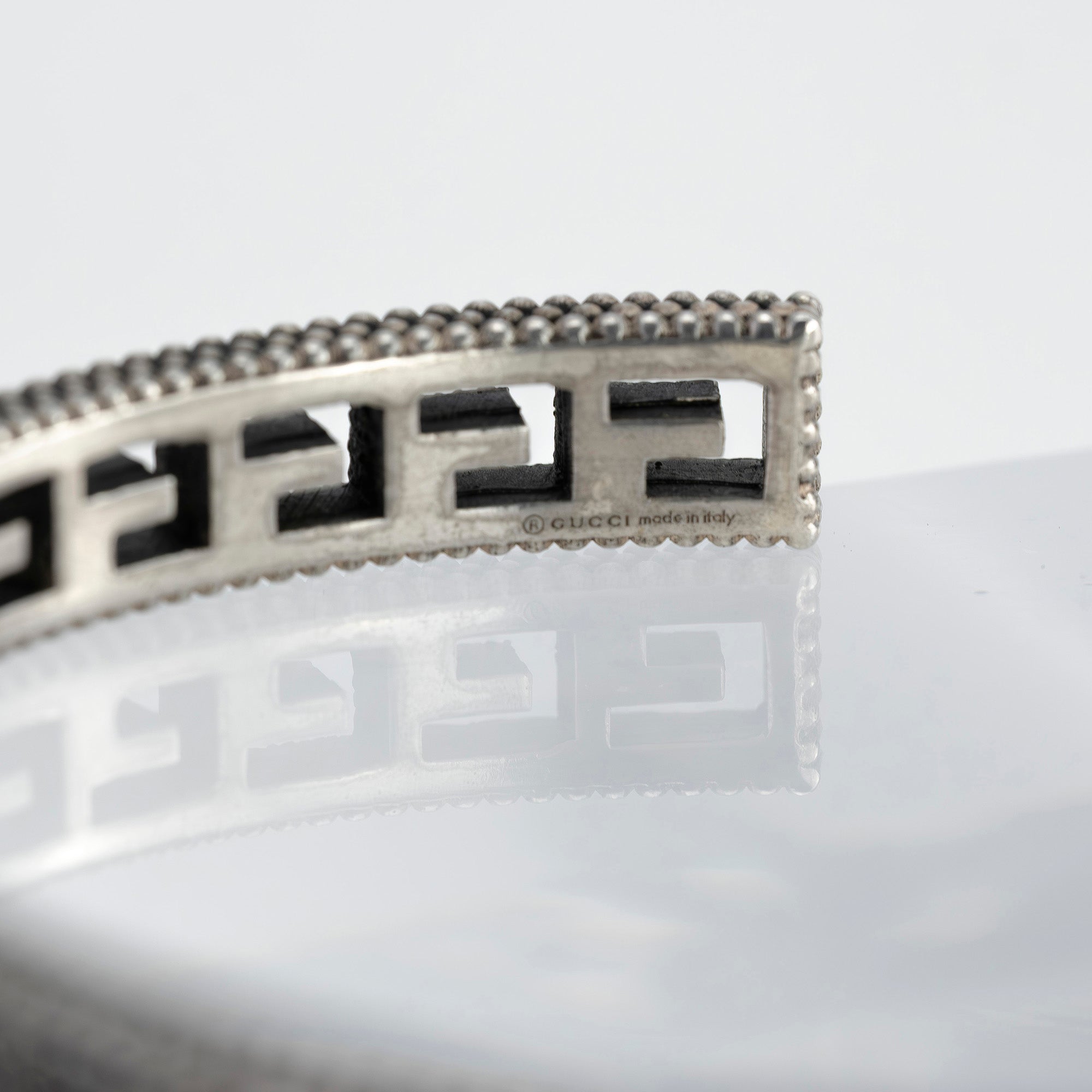 Gucci Arabesque G Motif Bangle #18, Sterling Silver, Approx. 20.6g, Men's Accessory, Box and Dust Bag Included