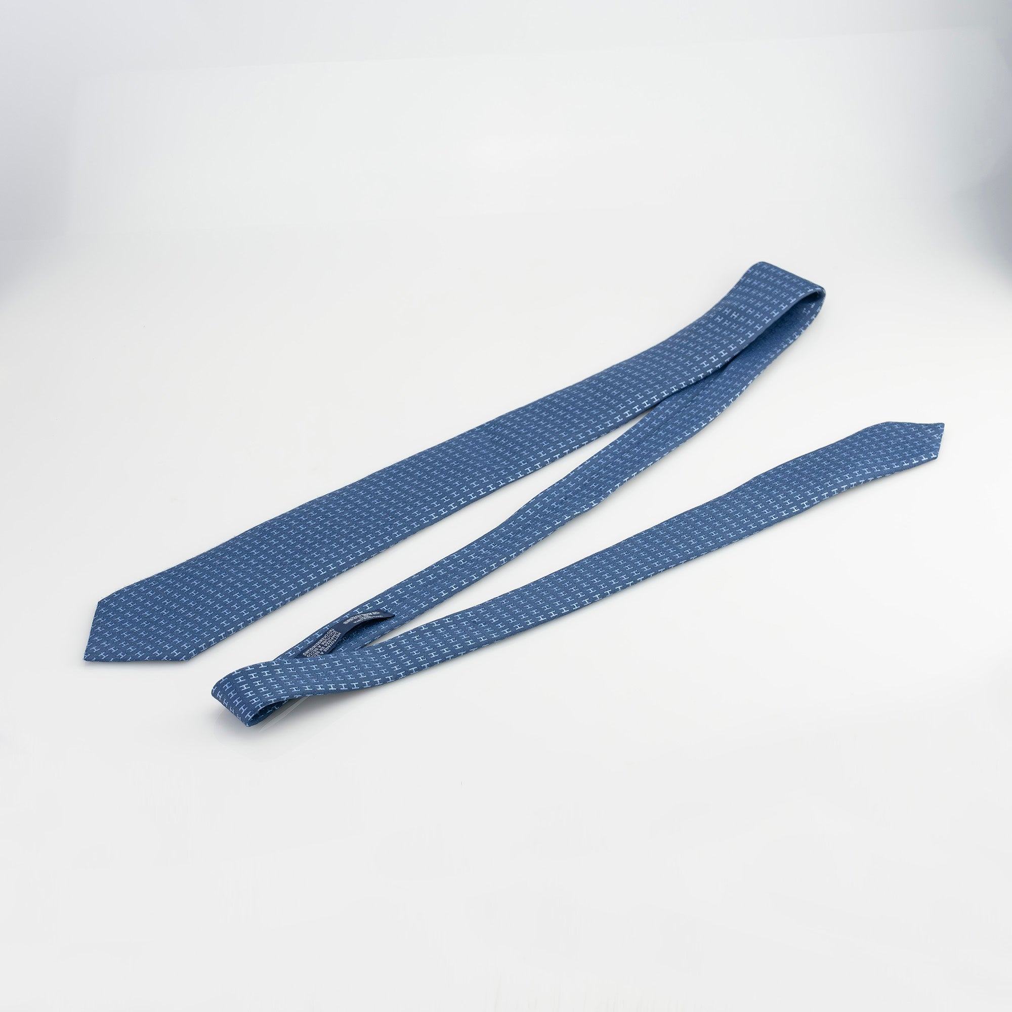 エルメス HERMES Hロゴ 総柄 ネクタイ ネイビー ブルー シルク100% 【箱付】(2)