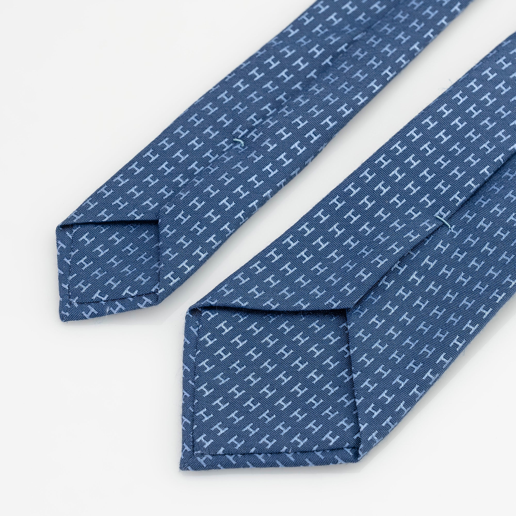 エルメス HERMES Hロゴ 総柄 ネクタイ ネイビー ブルー シルク100% 【箱付】(2)