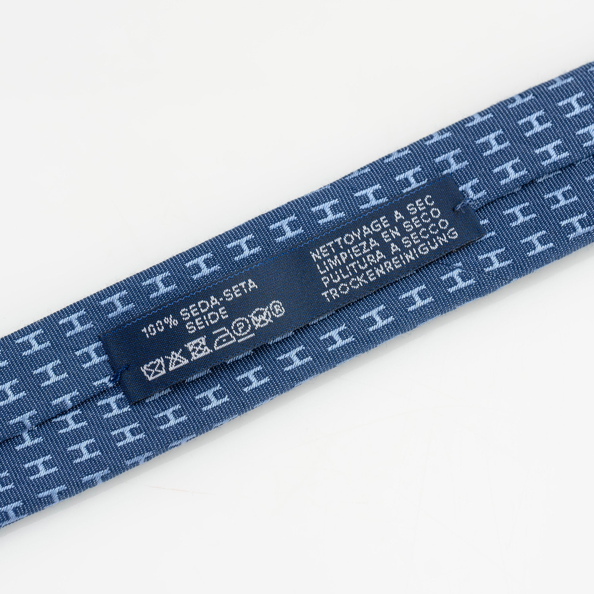 エルメス HERMES Hロゴ 総柄 ネクタイ ネイビー ブルー シルク100% 【箱付】(2)