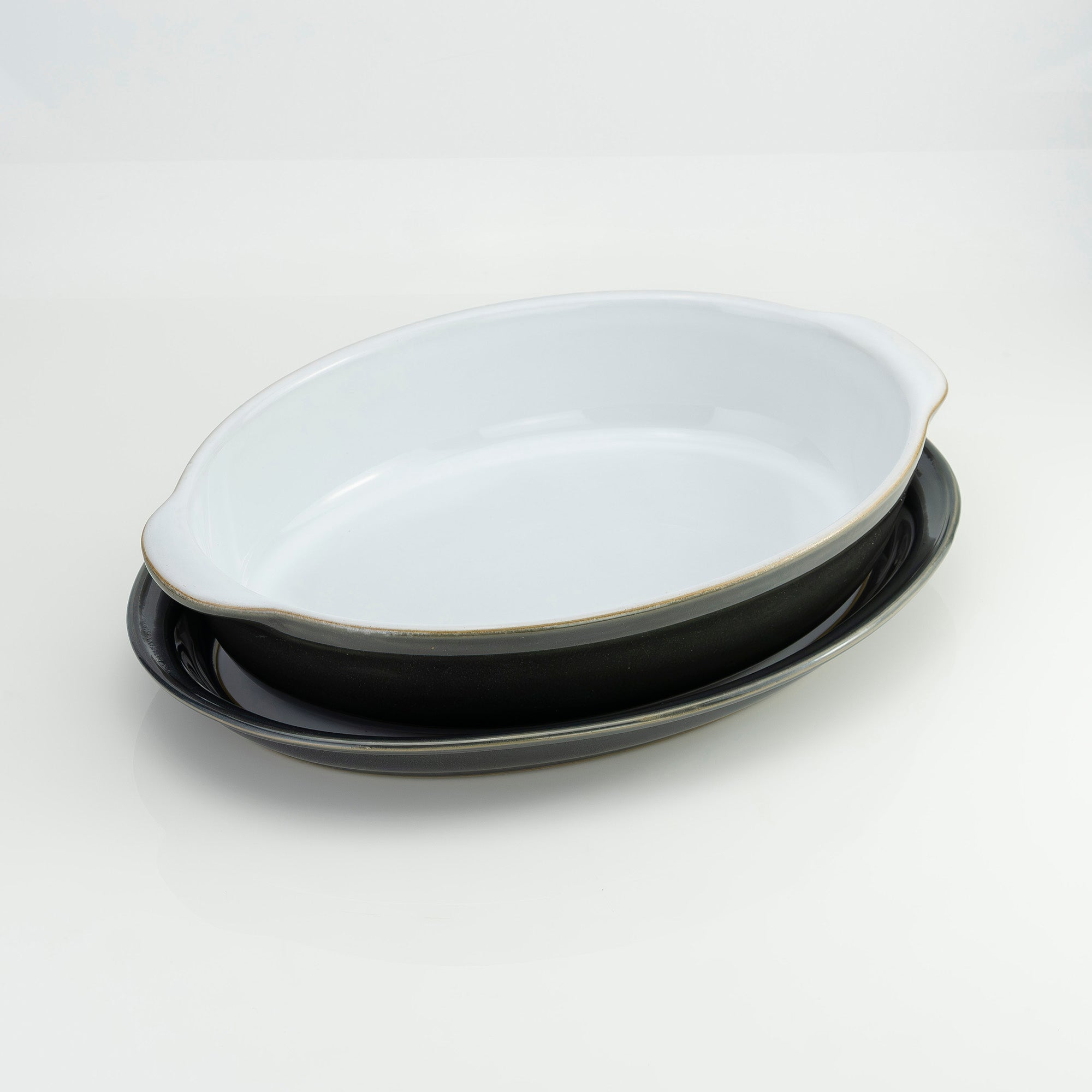 Vintage Denby Savile Grey gratin dish and oval plate set, made in England