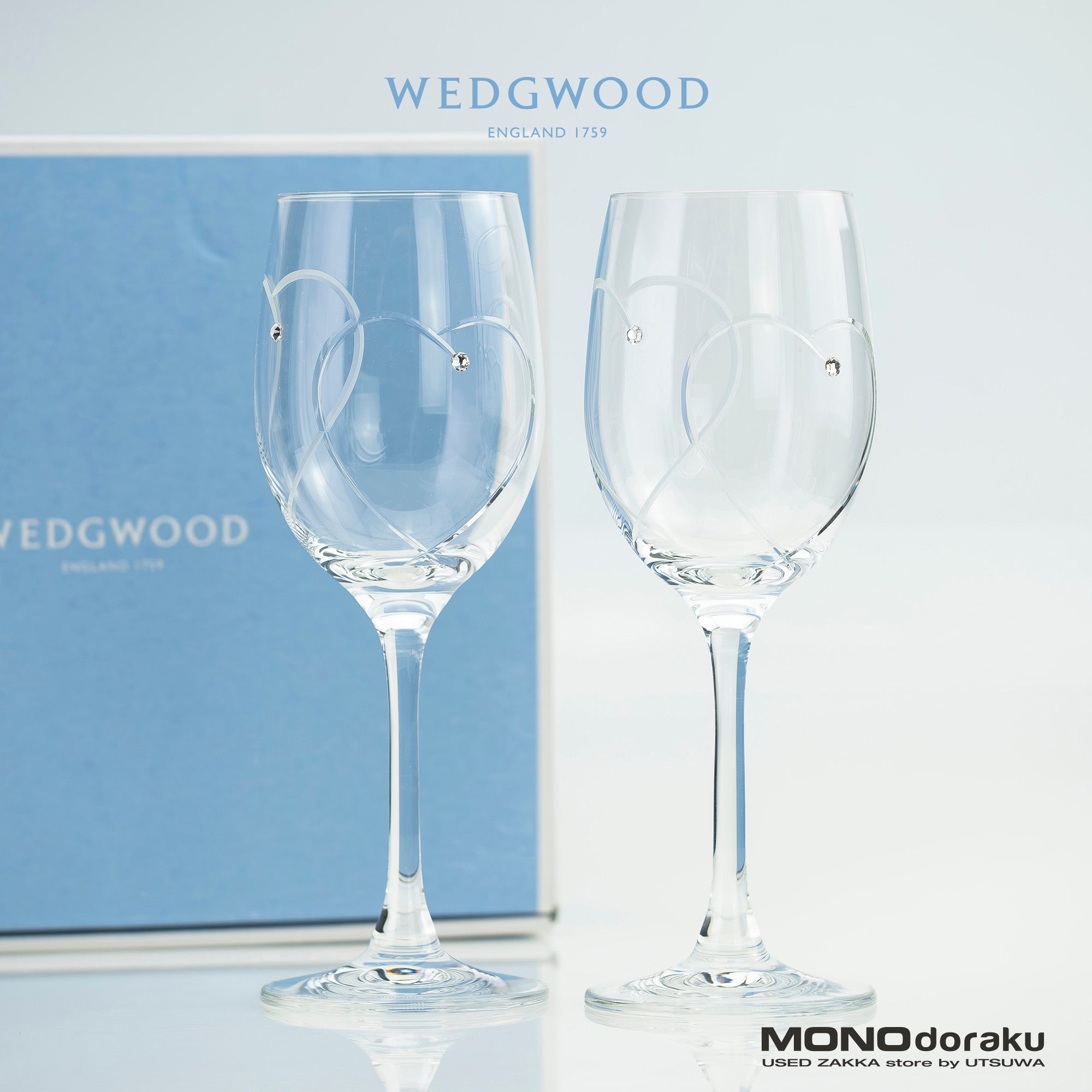 ウェッジウッド WEDGWOOD プロミシス トゥーハーツ ペア ワイングラス クリスタル ハートモチーフ フェミニン 英国製 美品 【箱付】