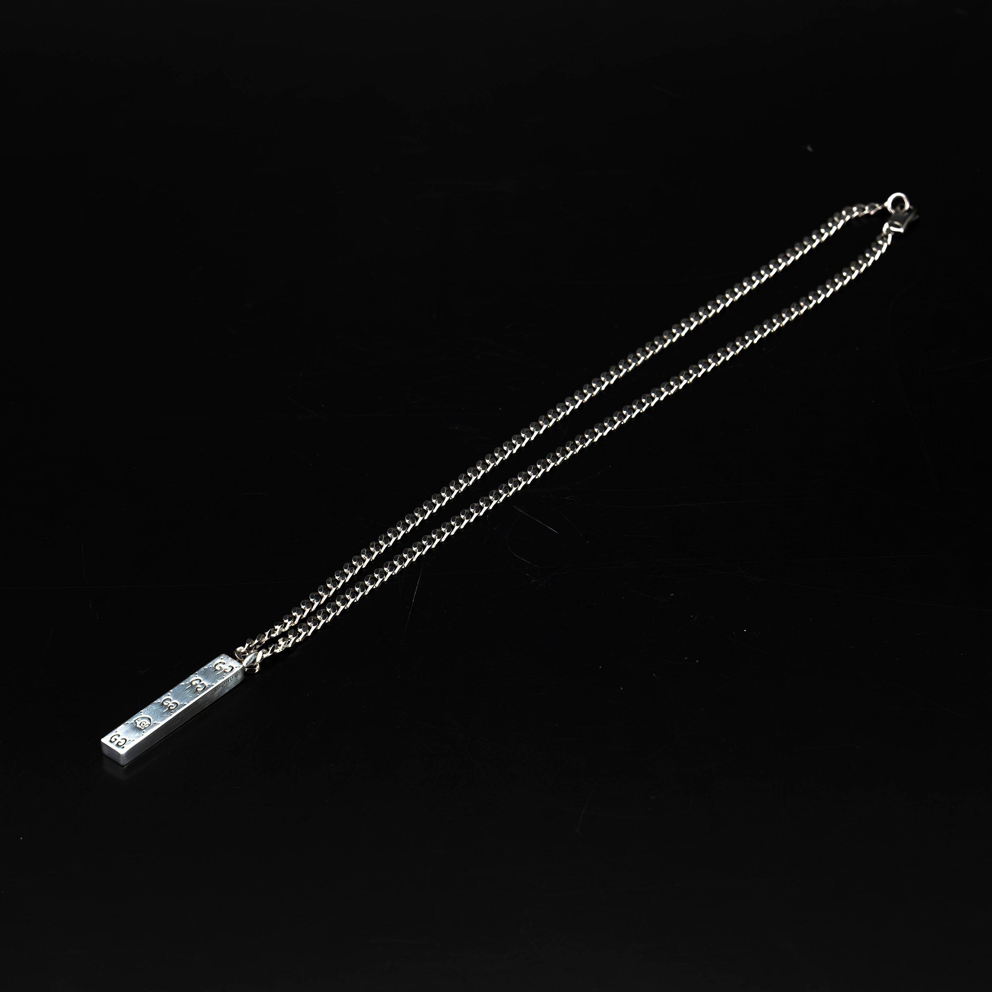 Gucci Ghost Bar Necklace Silver 925 GUCCI GHOST GG Engraved Collaboration Street Unisex