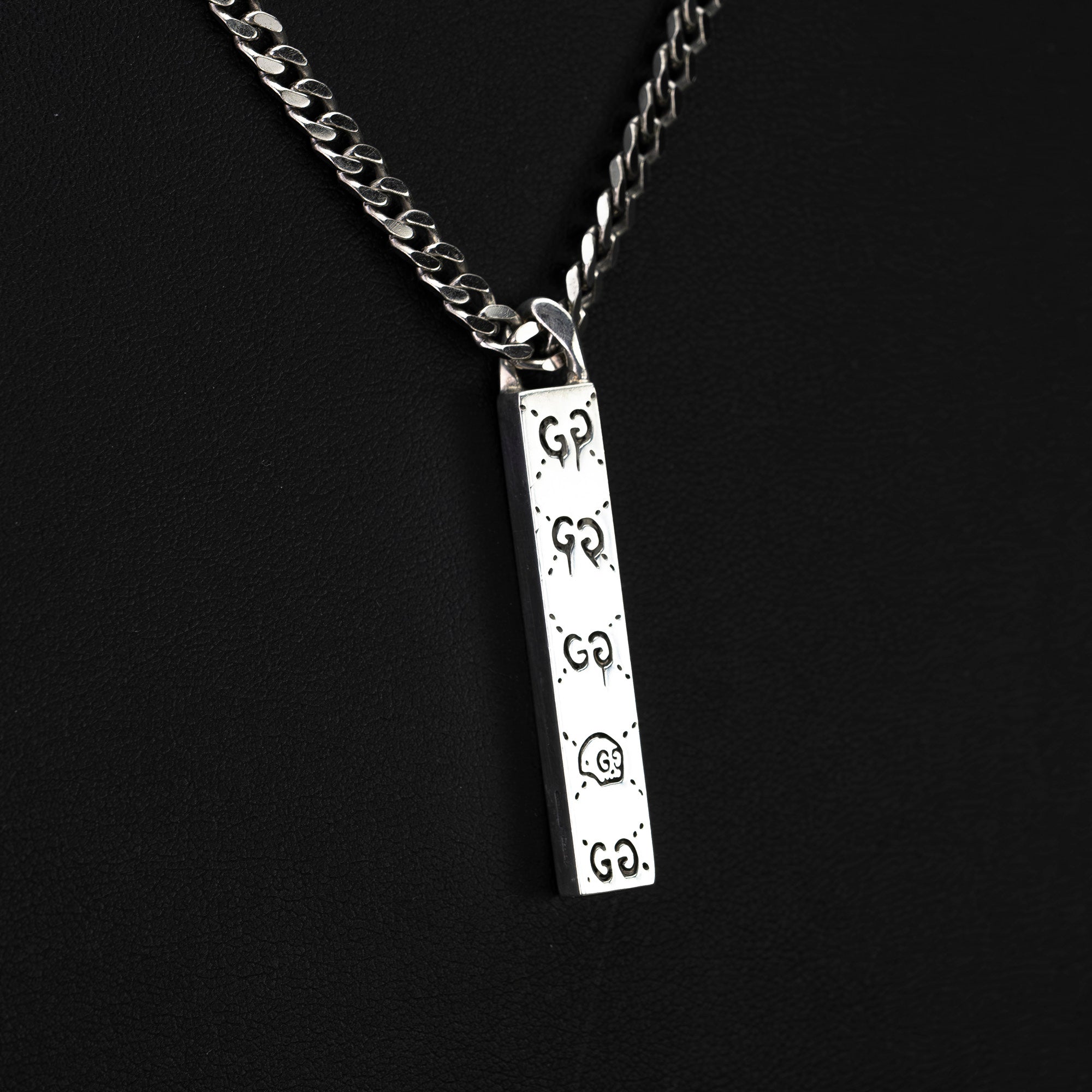 Gucci Ghost Bar Necklace Silver 925 GUCCI GHOST GG Engraved Collaboration Street Unisex