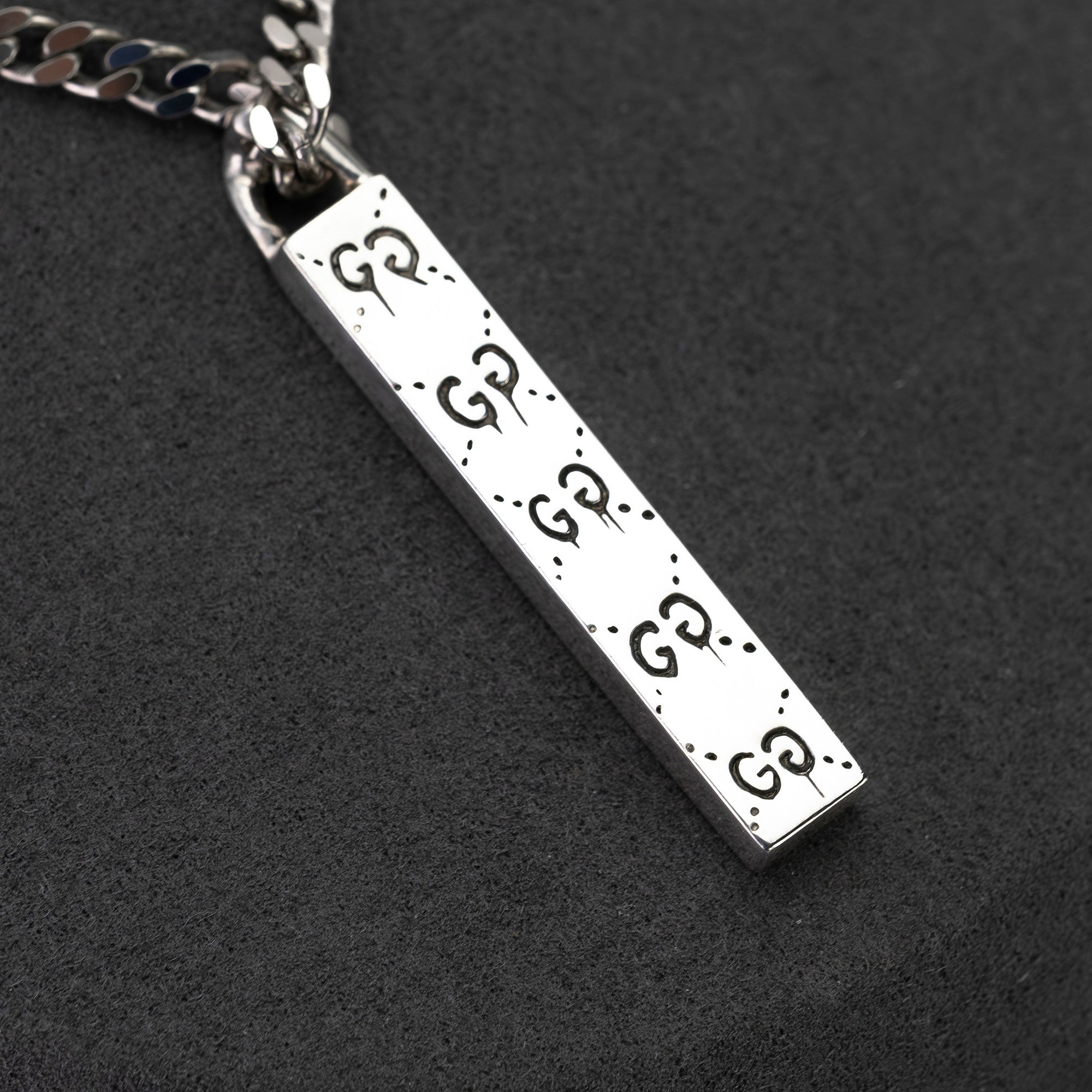 Gucci Ghost Bar Necklace Silver 925 GUCCI GHOST GG Engraved Collaboration Street Unisex