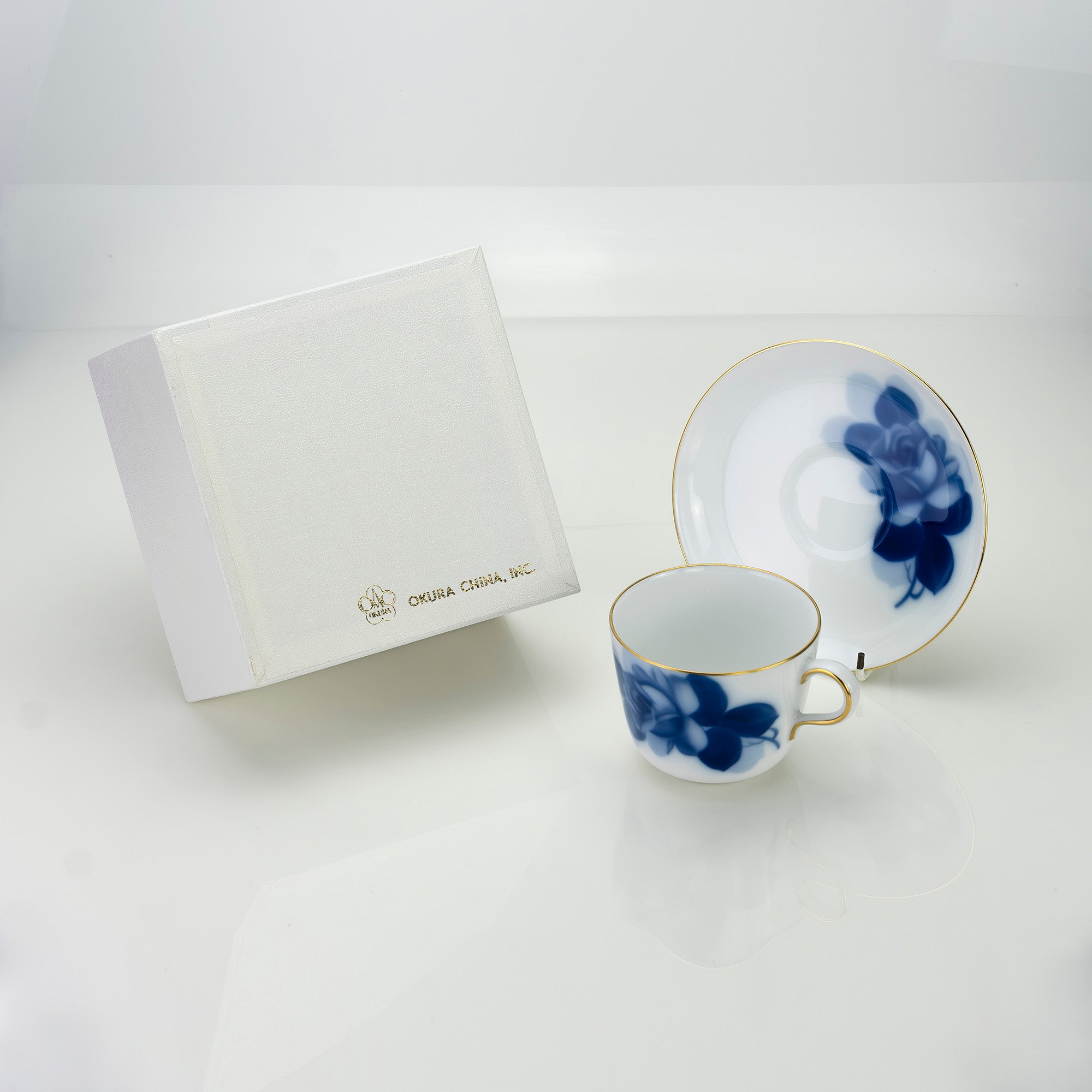 大倉陶園 ブルーローズ 8211 モーニングカップ&ソーサー OKURA 白磁 青薔薇 コーヒーカップ 日本製 洋食器【箱付】(2)