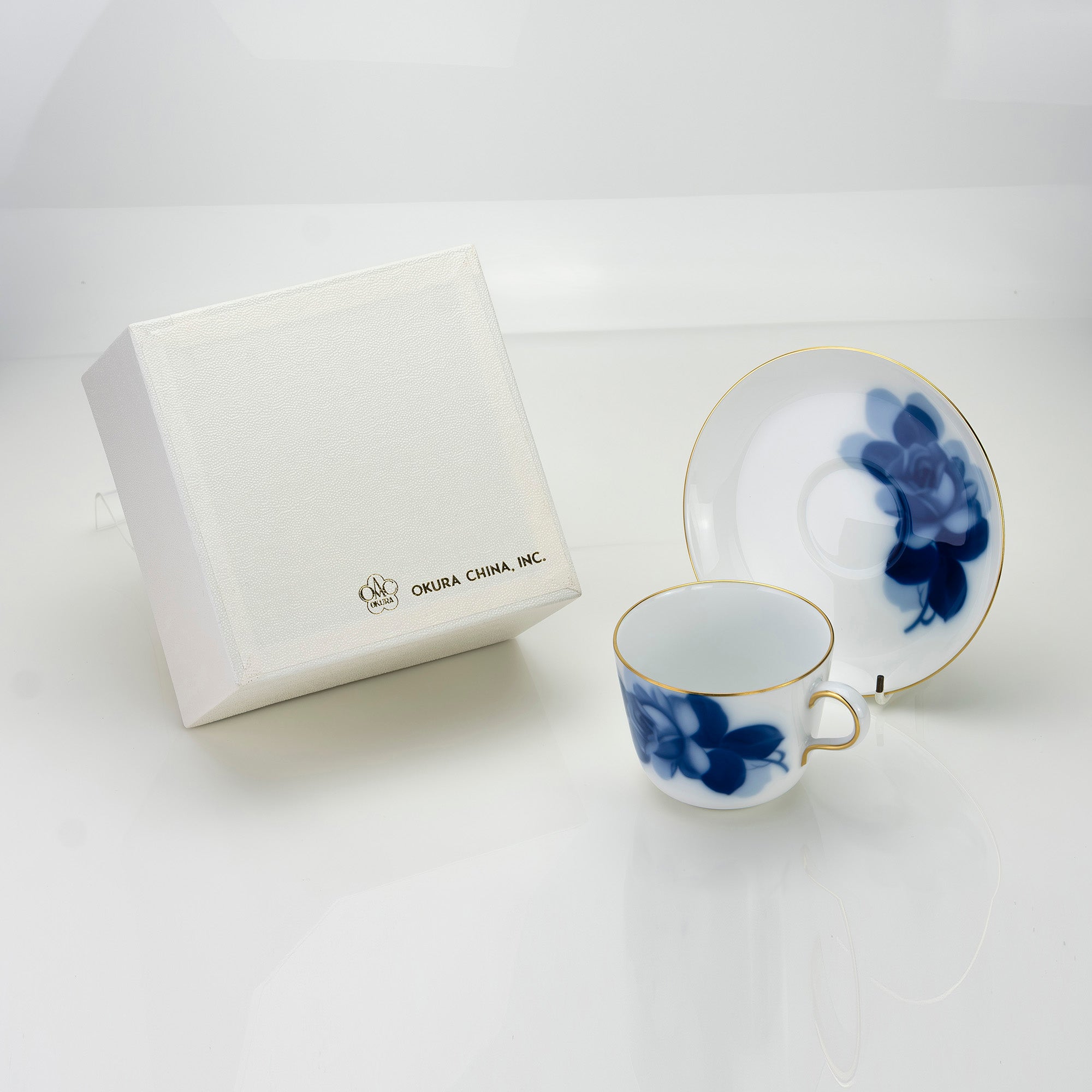 大倉陶園 ブルーローズ 8211 モーニングカップ&ソーサー OKURA 白磁 青薔薇 コーヒーカップ 日本製 洋食器【箱付】(3)