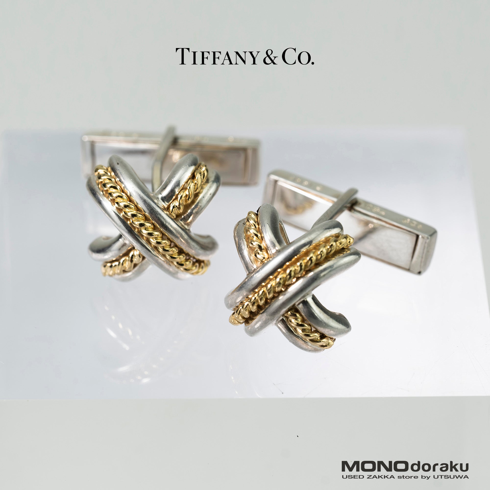 ティファニー TIFFANY & Co. シグネチャー カフス SV925 K18 コンビ クロスデザイン シルバー ゴールド メンズ アクセサリー