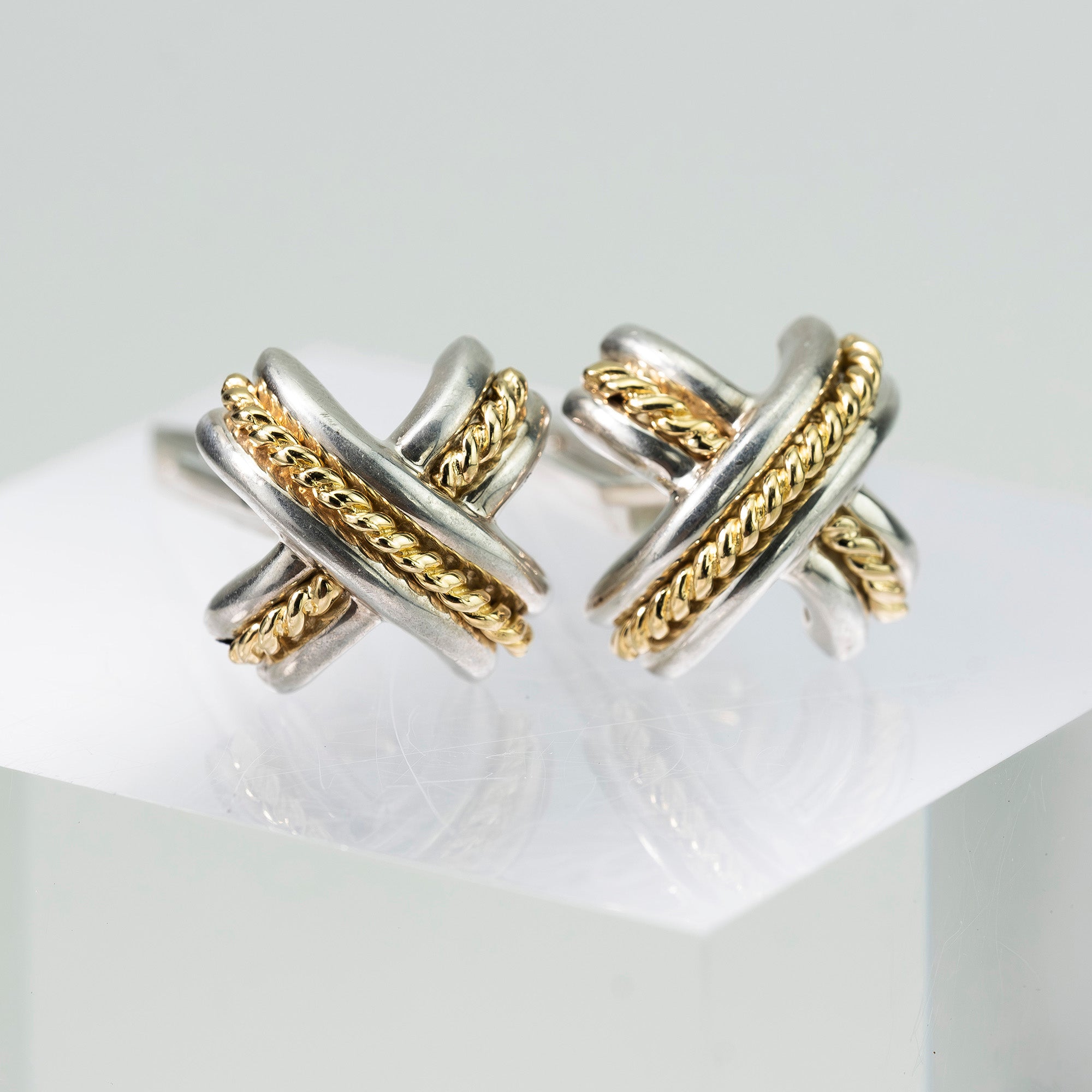 ティファニー TIFFANY & Co. シグネチャー カフス SV925 K18 コンビ クロスデザイン シルバー ゴールド メンズ アクセサリー