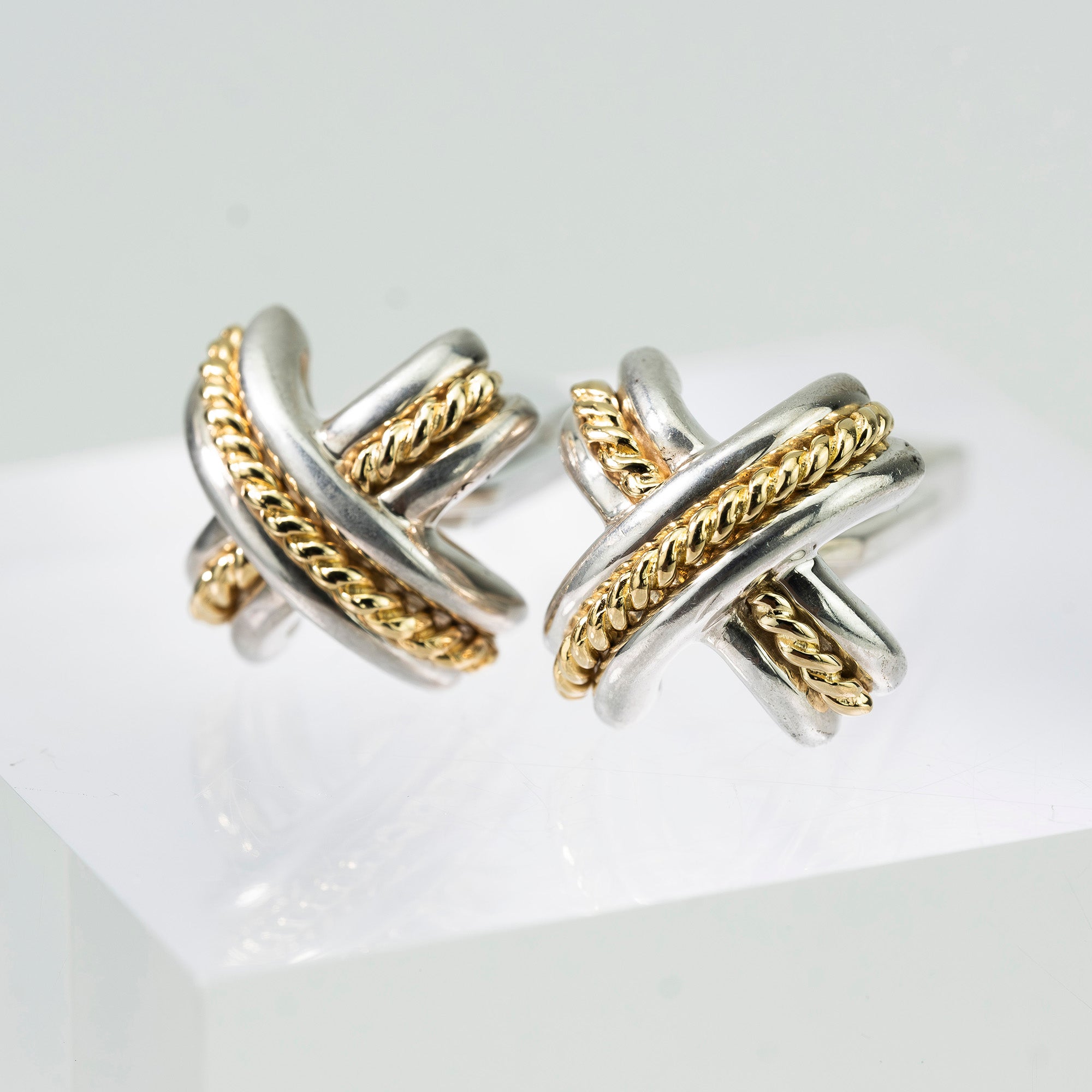 ティファニー TIFFANY & Co. シグネチャー カフス SV925 K18 コンビ クロスデザイン シルバー ゴールド メンズ アクセサリー