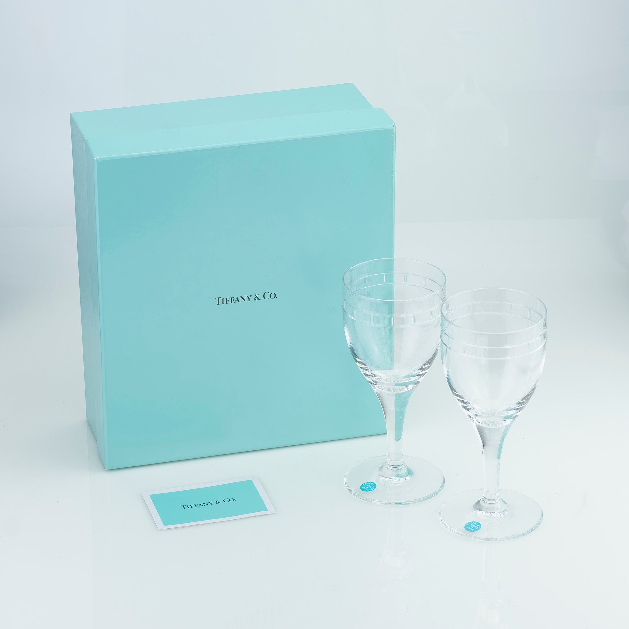 ティファニー TIFFANY&Co. アトラス ペア ワイングラス クリスタル ローマンインデックス シンプルモダン 美品【箱付】(1)