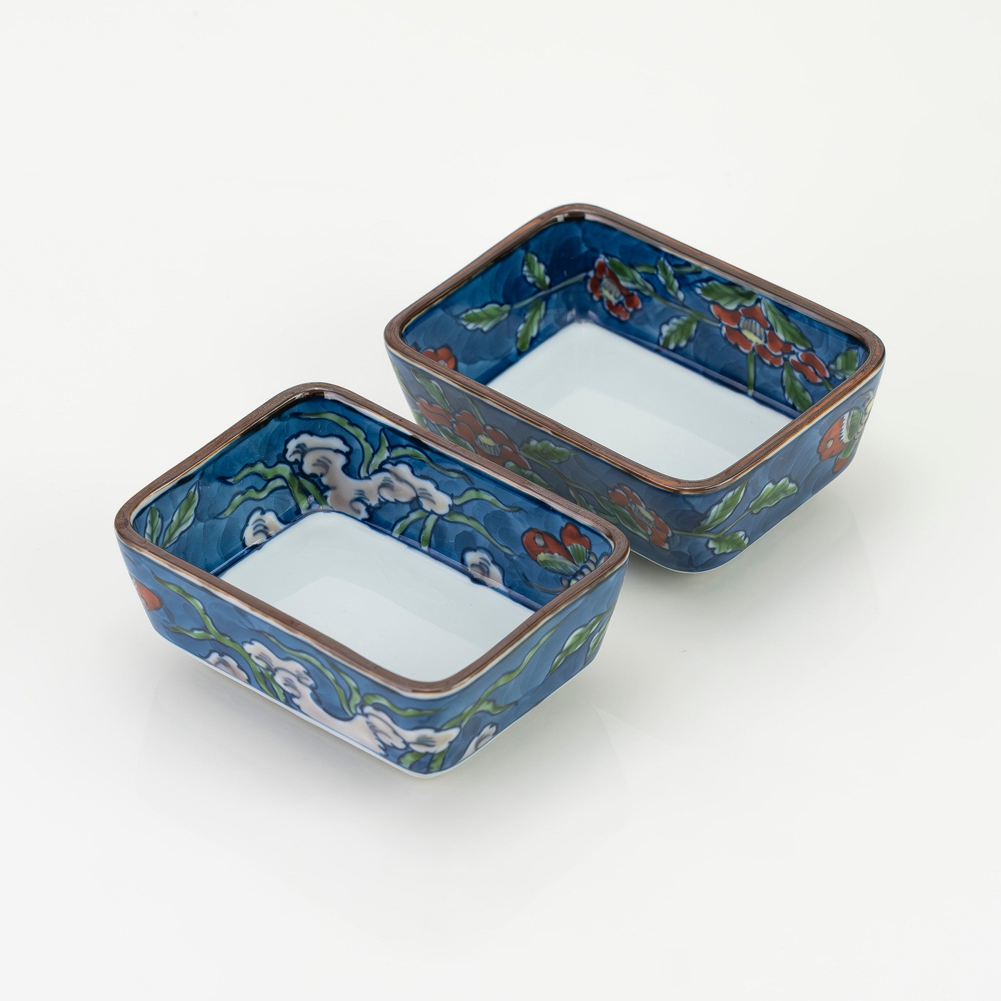 舘林源右衛門 作 染錦古代花鳥図 角鉢2 醤油皿2 二組セット 有田焼 源右衛門窯