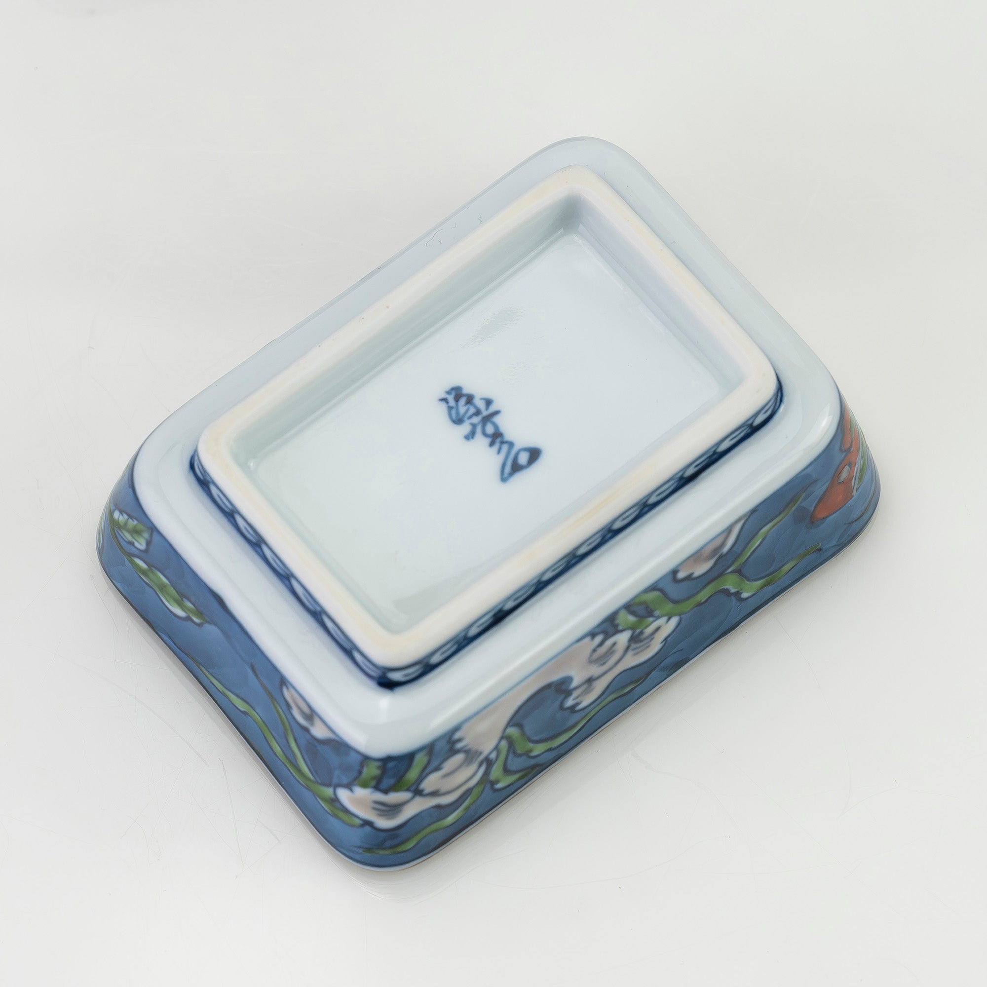 舘林源右衛門 作 染錦古代花鳥図 角鉢2 醤油皿2 二組セット 有田焼 源右衛門窯