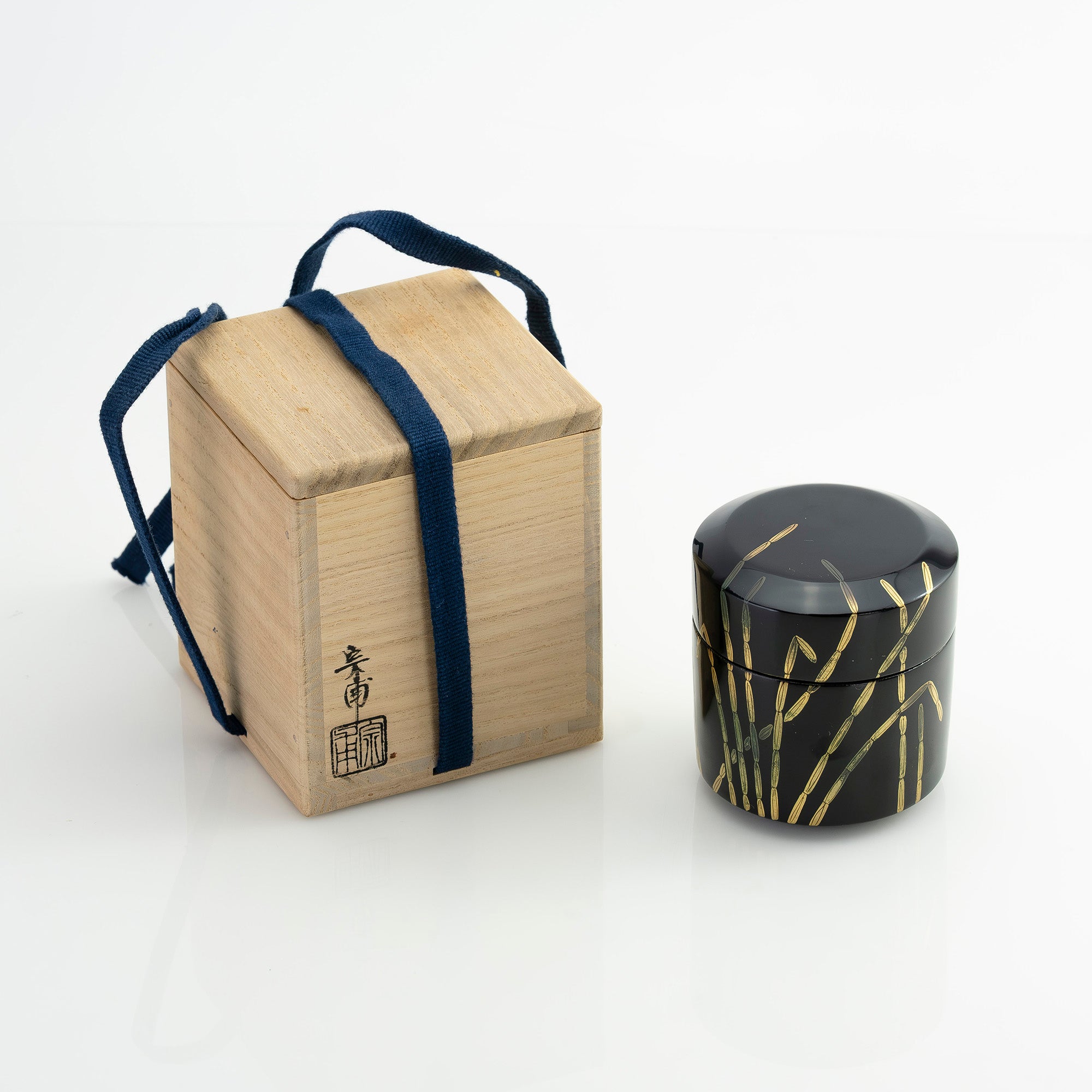 斎藤宗甫作 棗 木賊蒔絵 黒漆 共箱 茶道具 作家物 蒔絵 漆芸 抹茶器 わび意匠 茶器 美品
