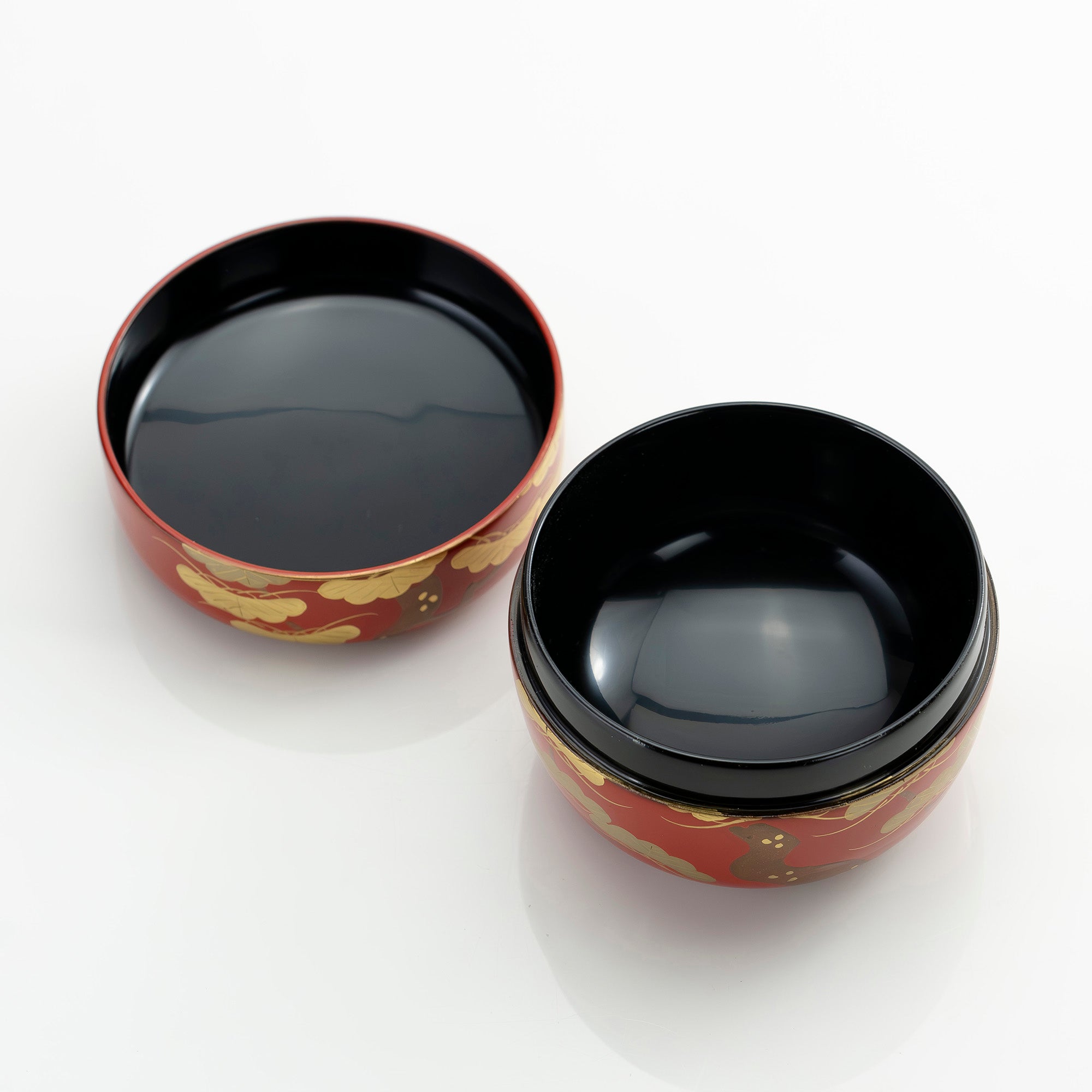 斎藤宗甫作 朱漆 松蒔絵 丸棗 共箱 茶道具 作家物 蒔絵 漆芸 抹茶器 祝儀 美品