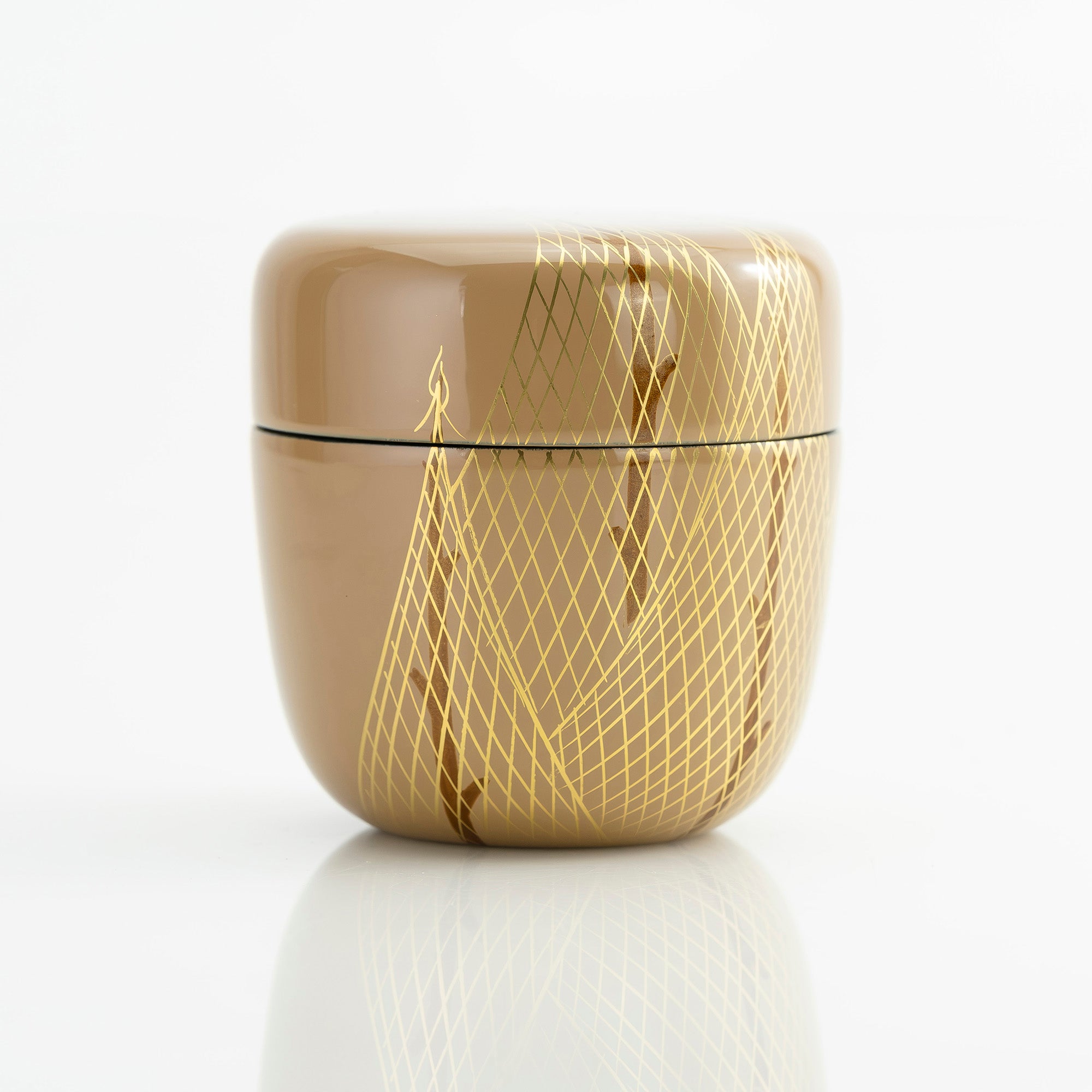 斎藤宗甫作 金地 干網蒔絵棗 共箱 茶道具 作家物 蒔絵 漆芸 抹茶器 金地蒔絵 美品