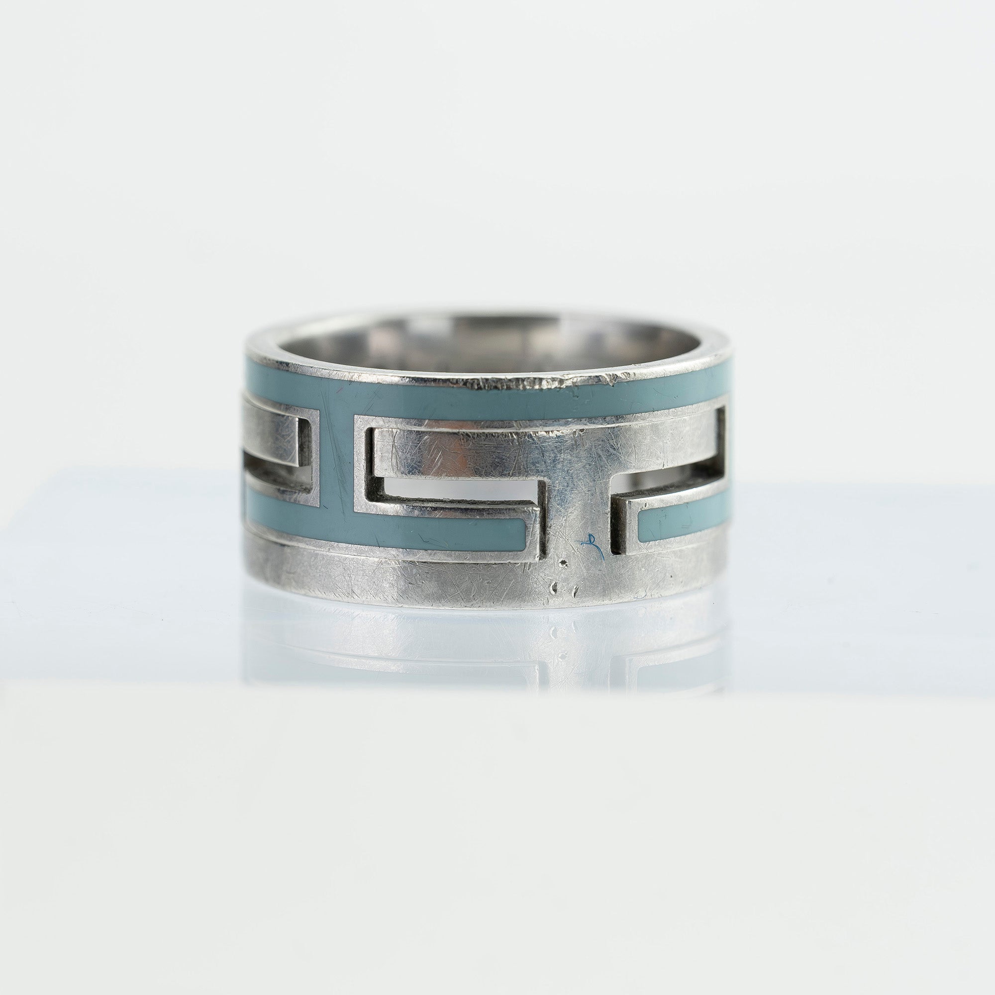 エルメス HERMES ムーブアッシュ リング #54 約14号 ブルー×シルバー Hモチーフ レディース 指輪 アクセサリー