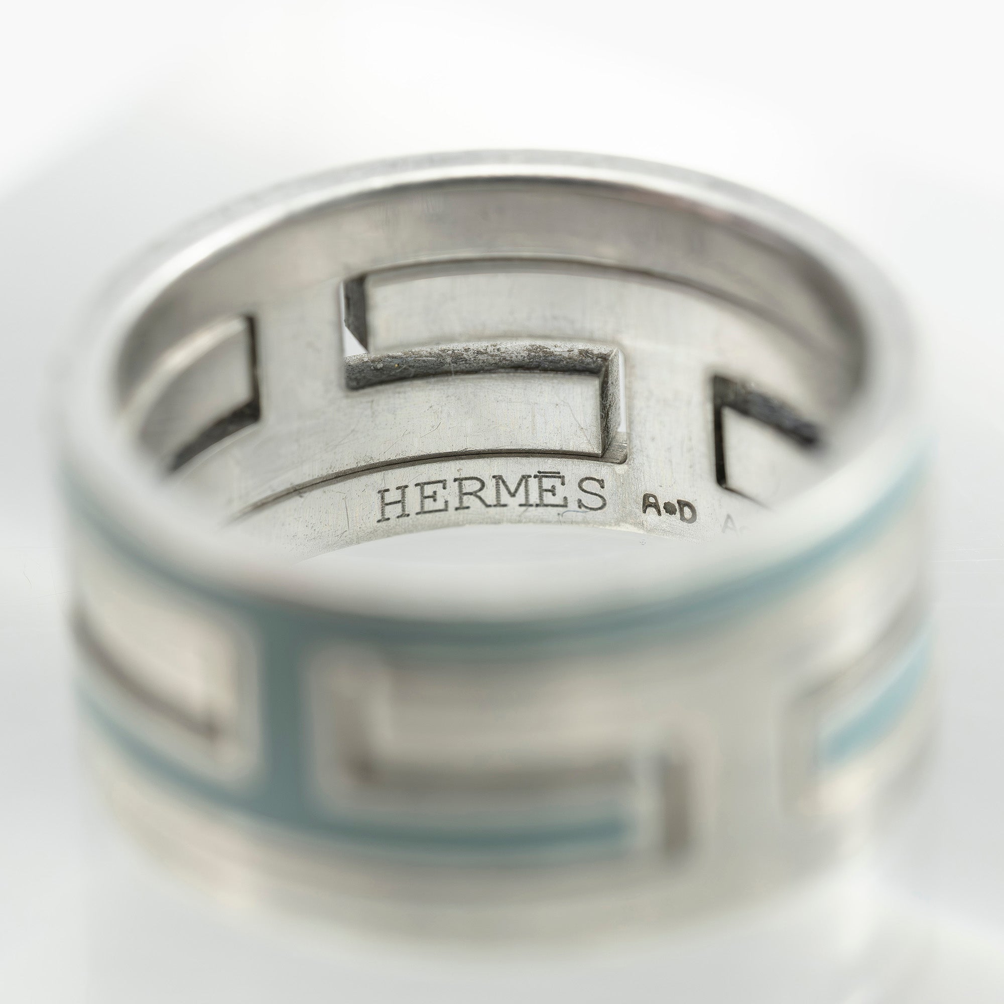 エルメス HERMES ムーブアッシュ リング #54 約14号 ブルー×シルバー Hモチーフ レディース 指輪 アクセサリー