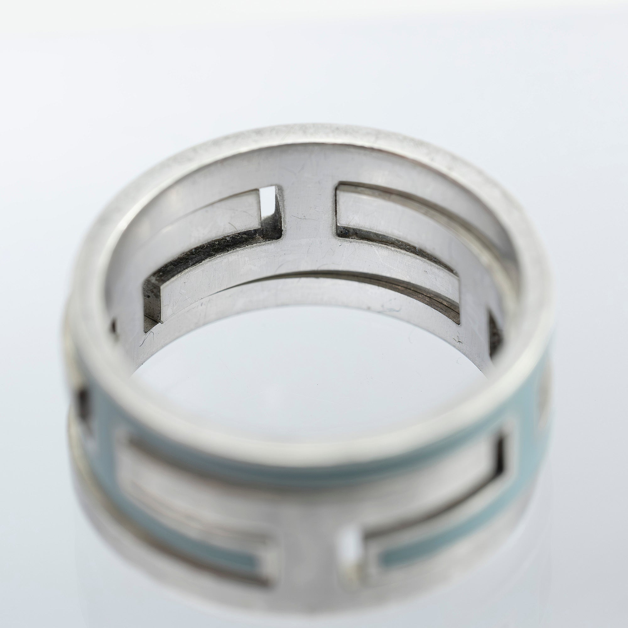 エルメス HERMES ムーブアッシュ リング #54 約14号 ブルー×シルバー Hモチーフ レディース 指輪 アクセサリー