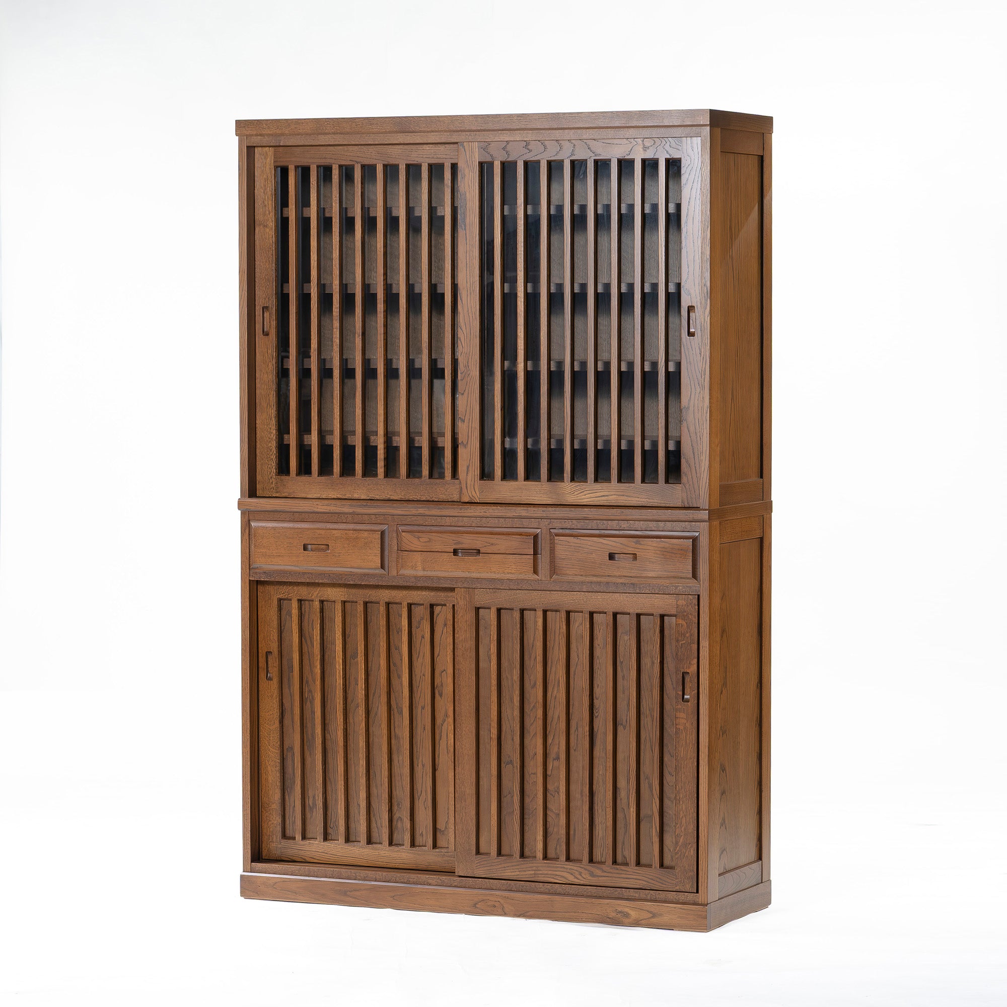 食器棚 旭川家具 クリエイトファニチャー CREATE FURNITURE 旭 水屋箪笥 ナラ材 オーク材 幅120 キッチンボード ダイニングボード 和モダン
