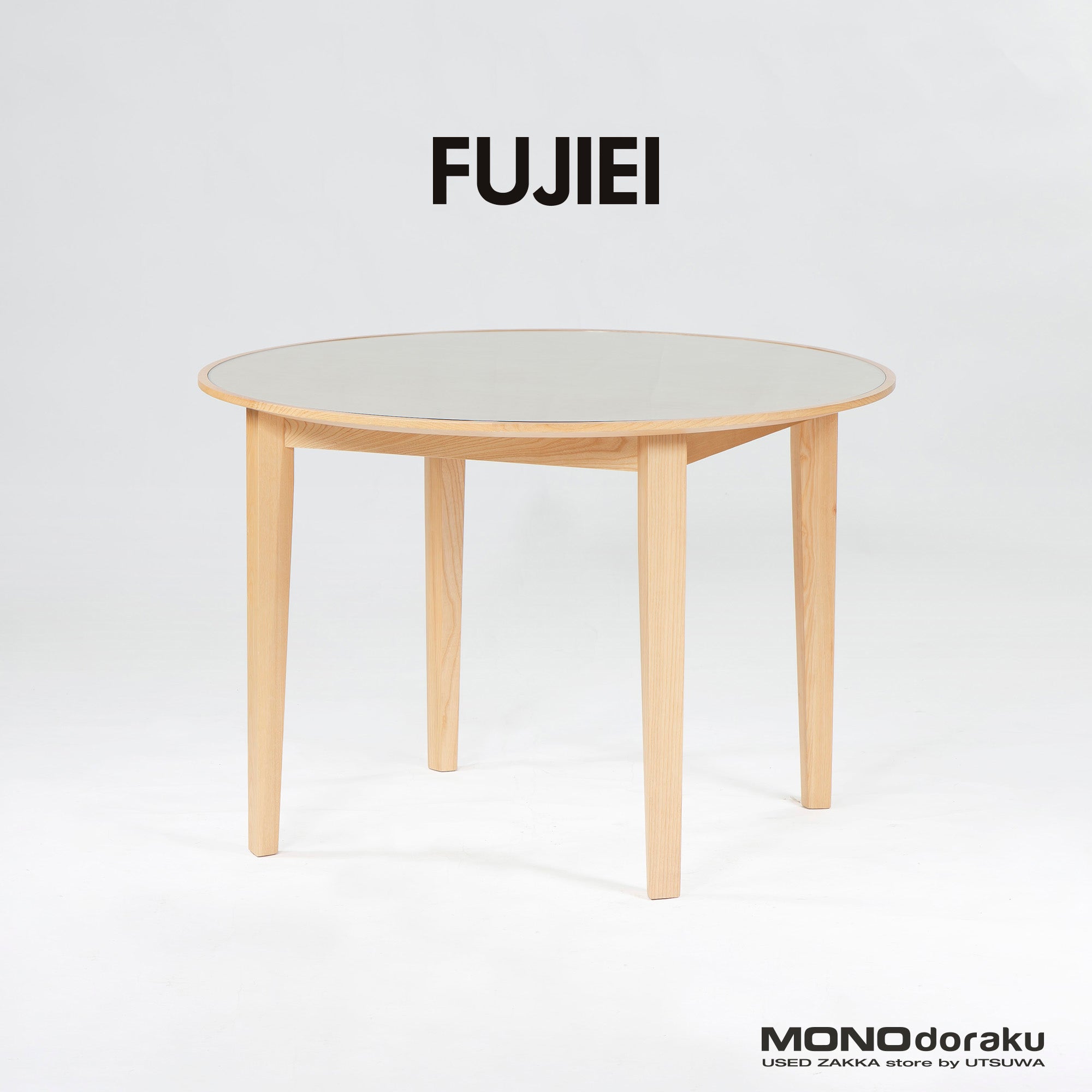 ダイニングテーブル 藤栄 FUJIEI PESCO ラウンドテーブル 直径105cm アッシュ材 ガラス天板 北欧 和モダン ナチュラル カフェ風 コンパクト