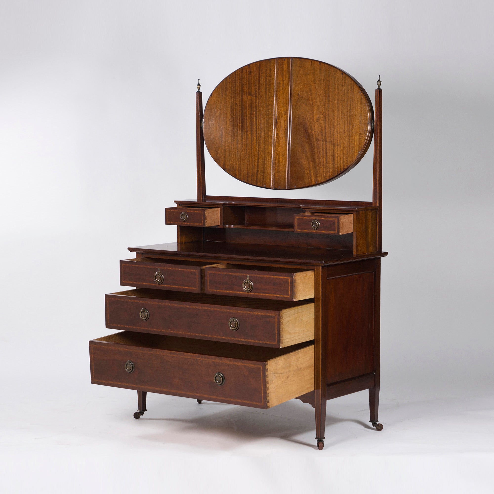 ◆Rare◆ British antique mirror back sideboard made of mahogany wood with inlay Classic console chest Storage furniture Living room storage Store fixtures