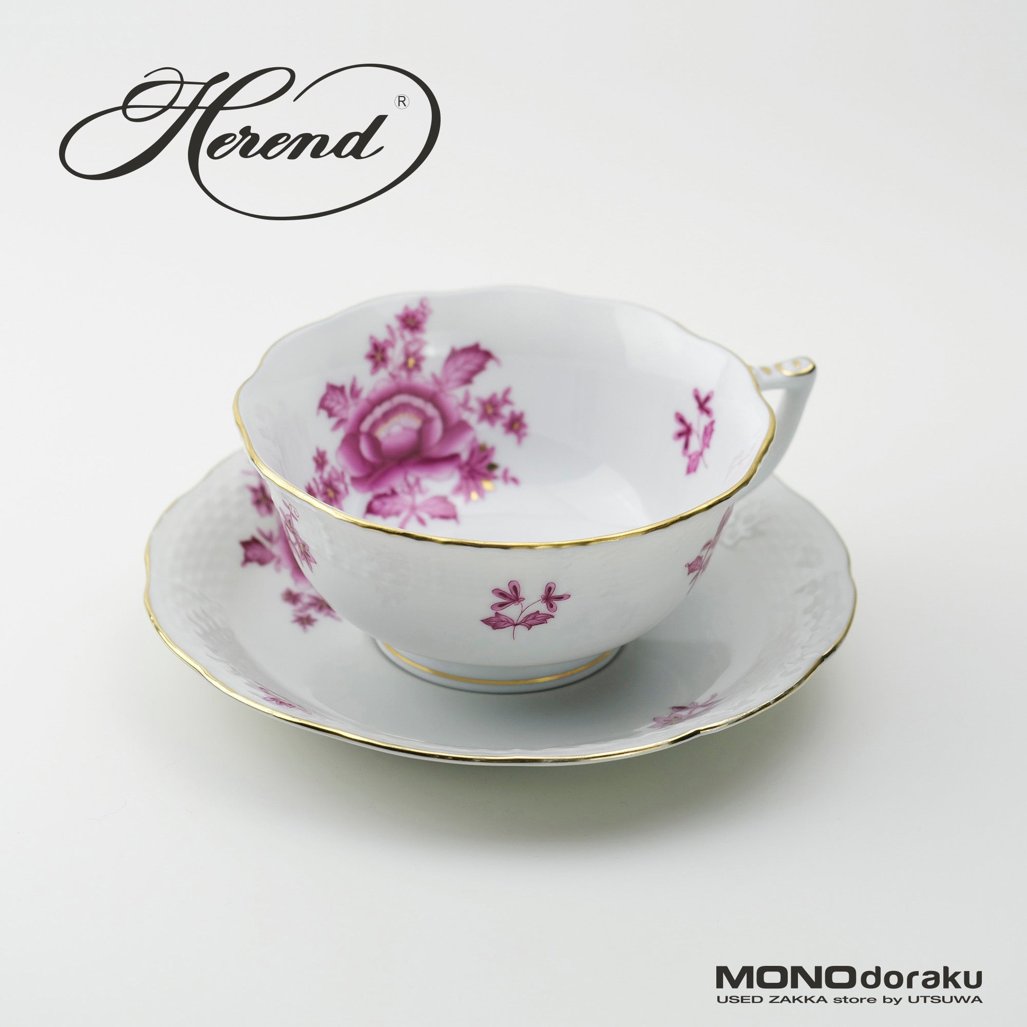 Herend Nanjing Bouquet Pink Teacup & Saucer