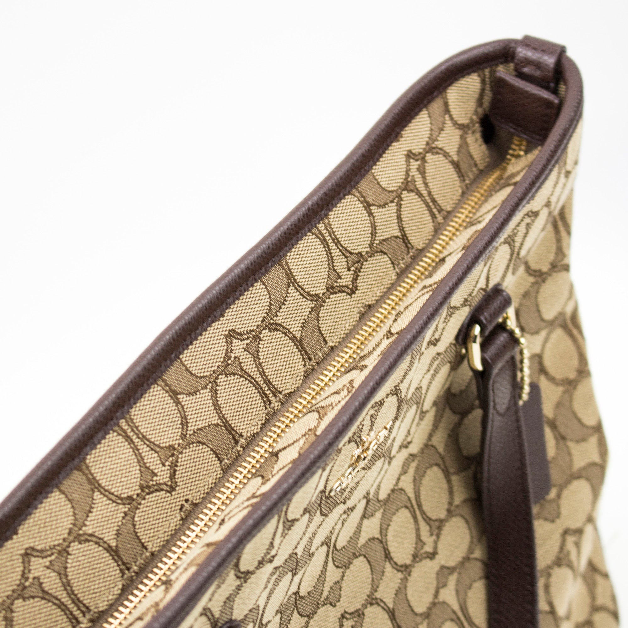 Coach COACH Outline Signature Tote Brown x Beige