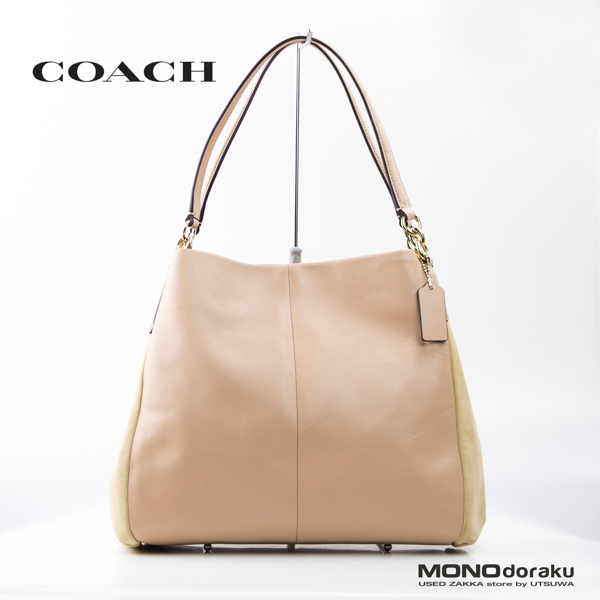 コーチ COACH ショルダーバッグ スエード×レザー ベージュ