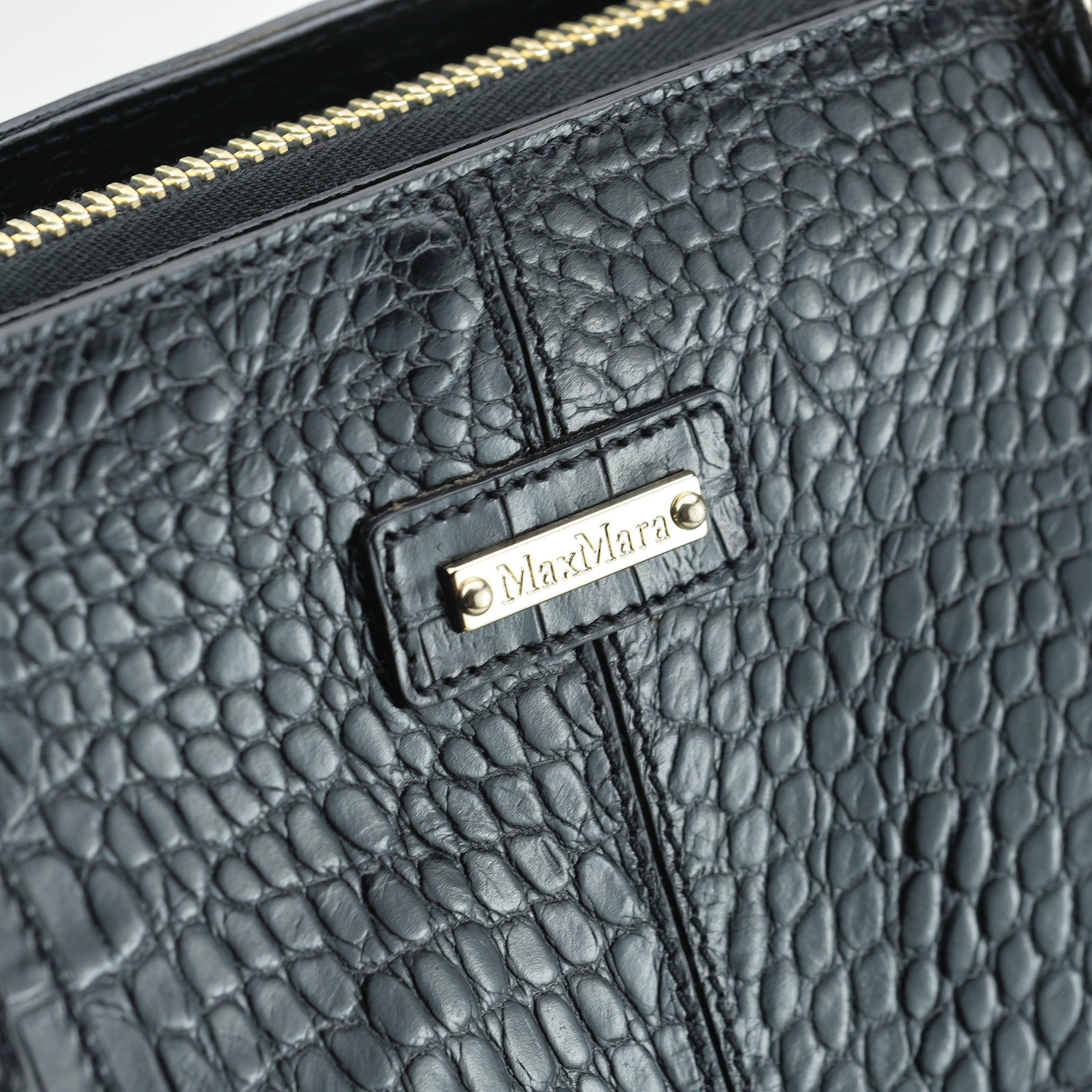 マックス マーラ Max Mara クロコ型押し ハンドバッグ 牛革 ブラック 14-51-55387