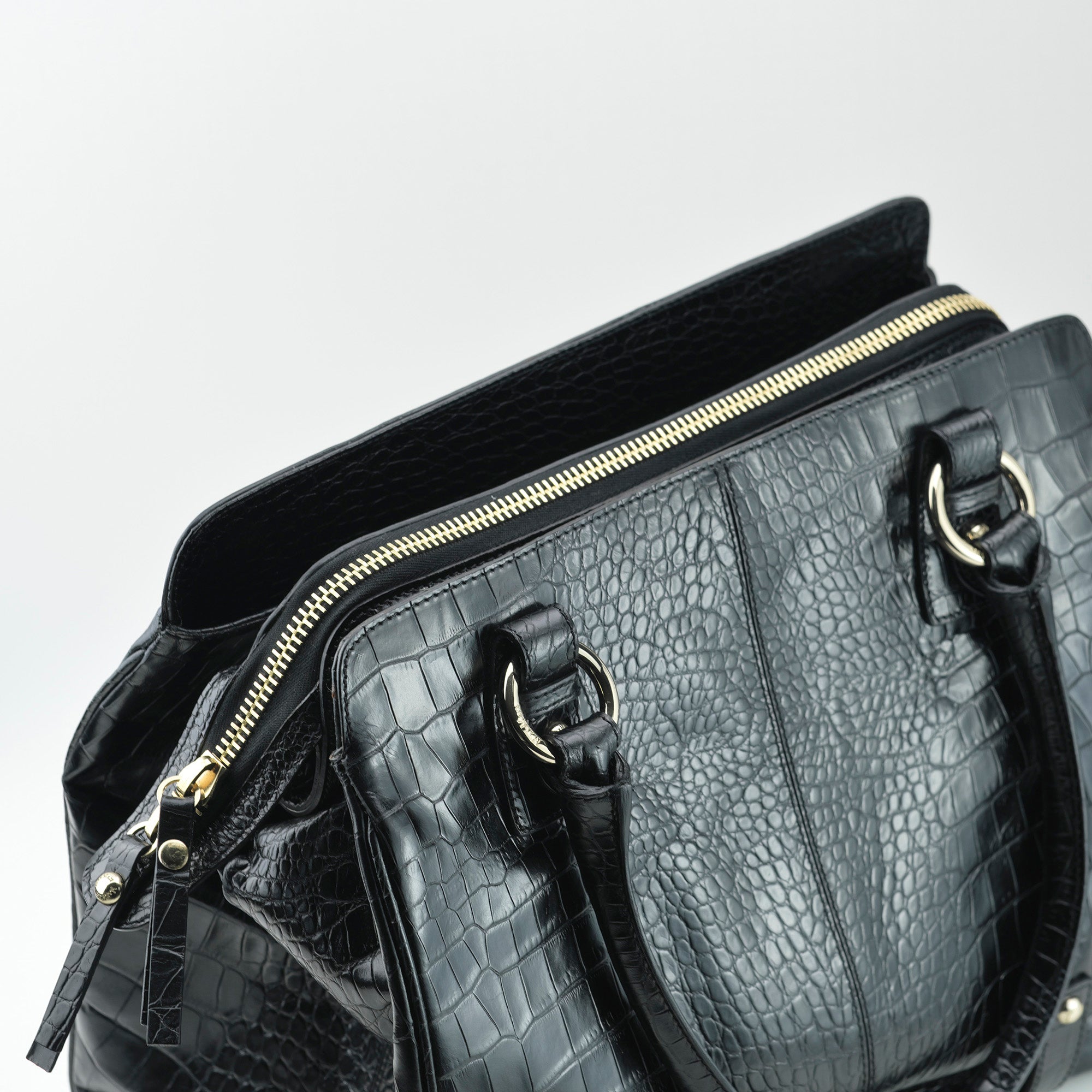 マックス マーラ Max Mara クロコ型押し ハンドバッグ 牛革 ブラック 14-51-55387