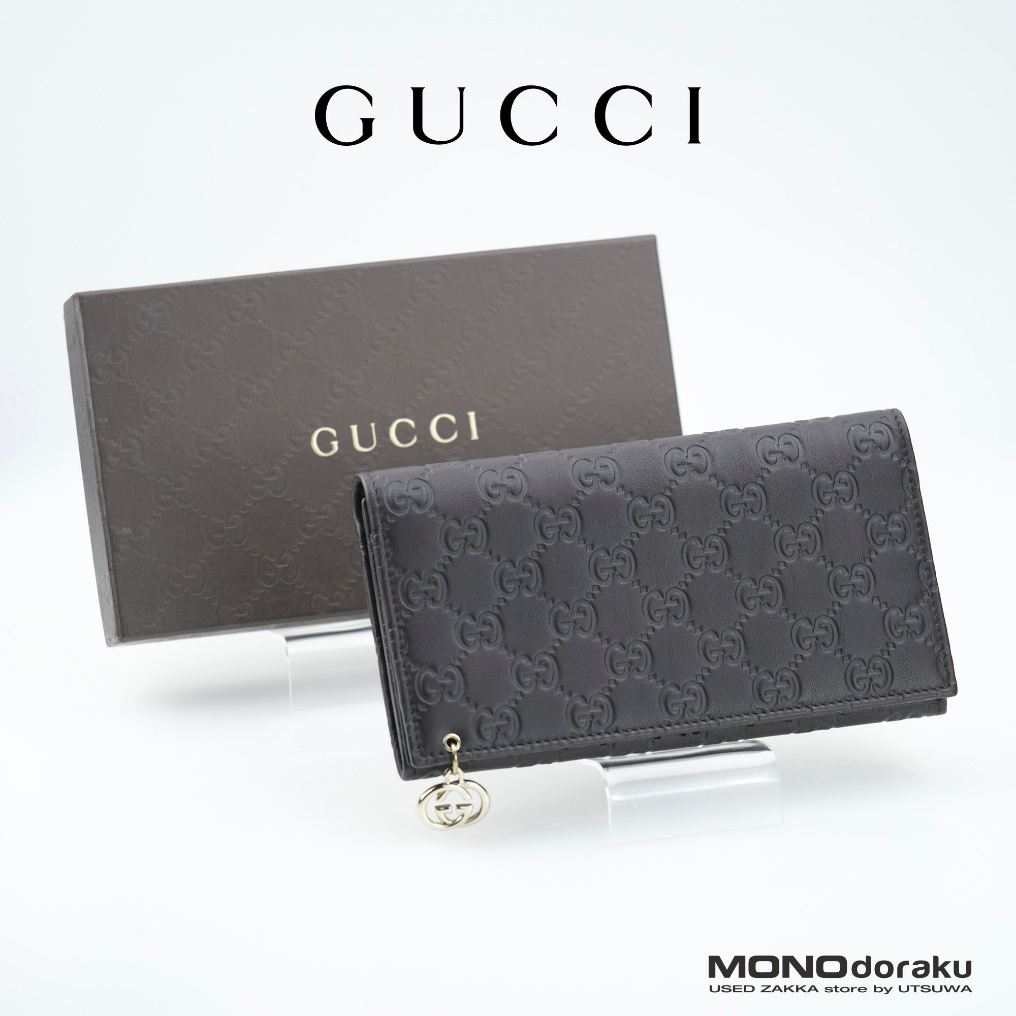 GUCCI Women's Long Wallet Shima Leather Signature Leather Dark Brown 2121092091