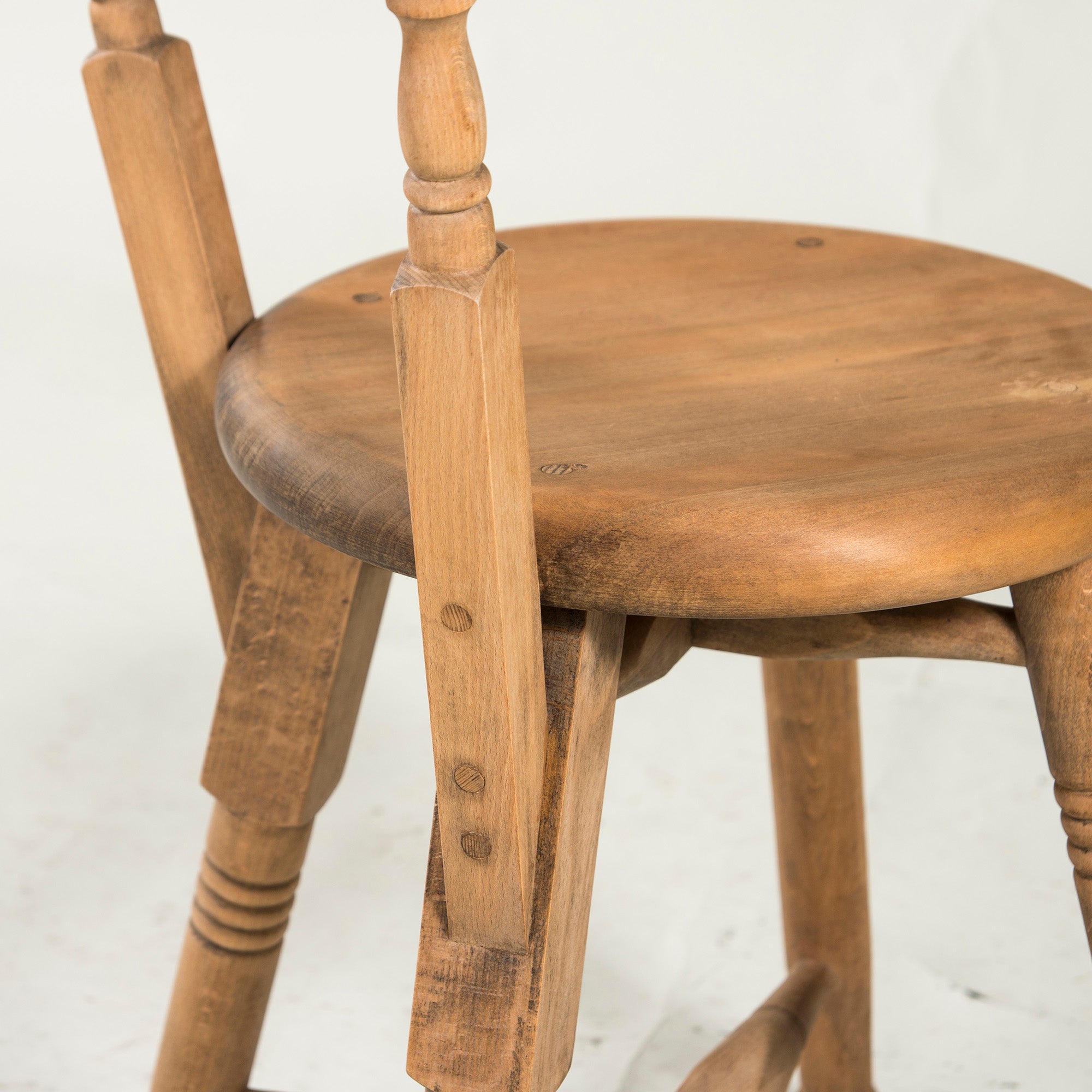 British antique kitchen chair, beech wood, solid wood, country, vintage, dining chair, round seat, bistro chair