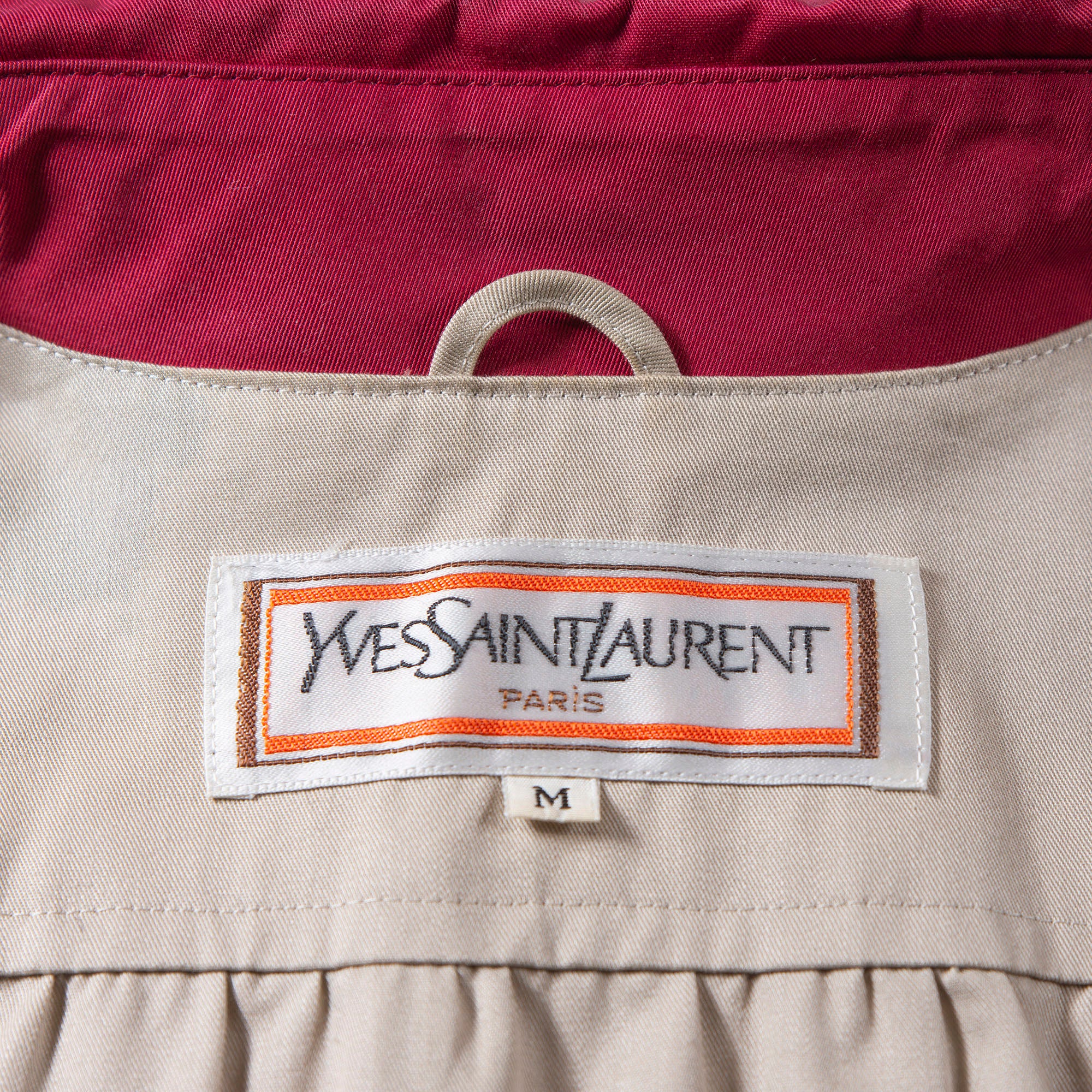 【古着】イヴサンローランYves Saint Laurent ロングコート スプリングコート ◆美品◆ トレンチコート シャツコート レッド×ベージュ YSL ツートン バイカラー レディースアウター レディースコート【中古】【USED】