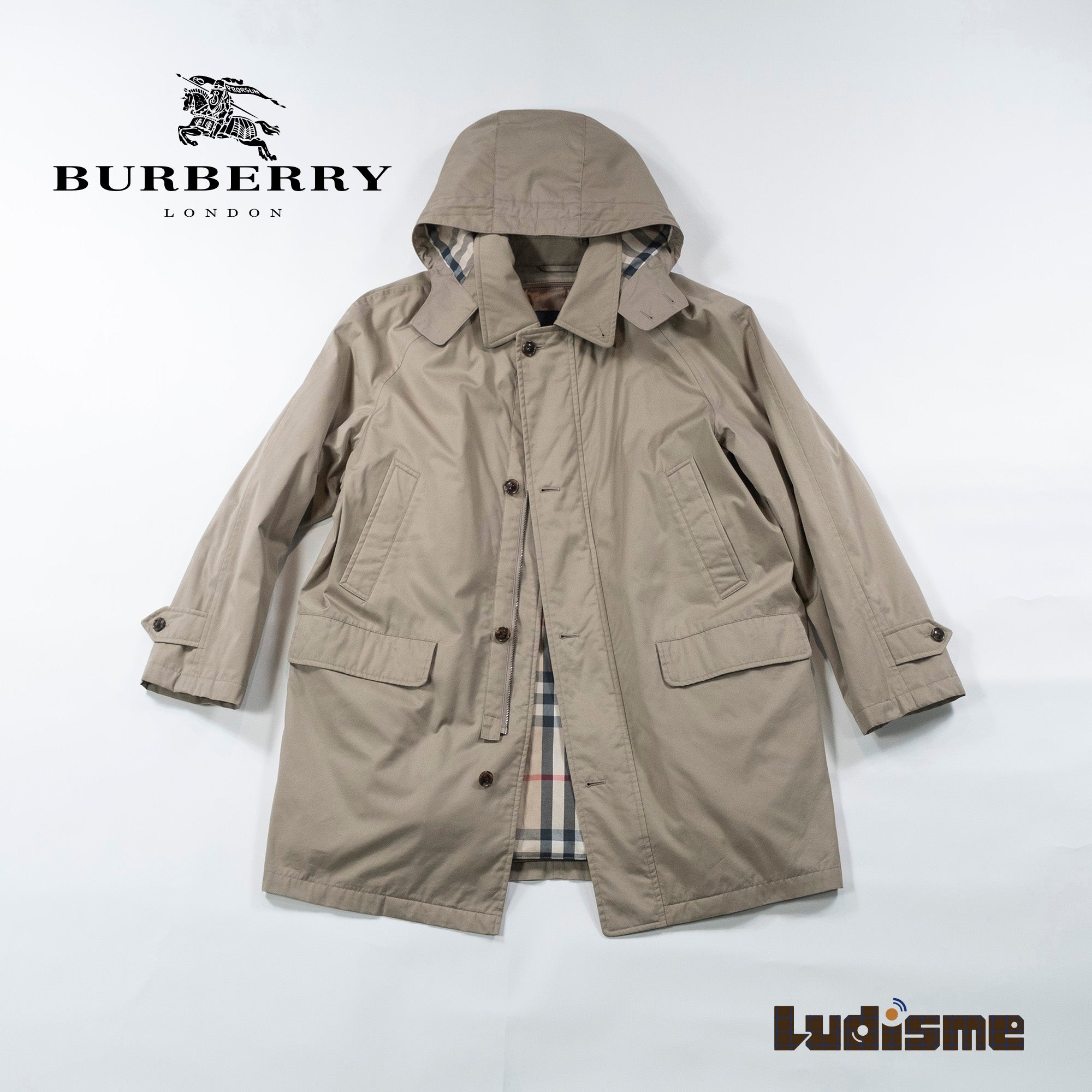 ◆美品◆BURBERRY London バーバリーロンドン フーデッドコート ライナー付き 日本製 ダウンジャケット ステンカラーコート コットン