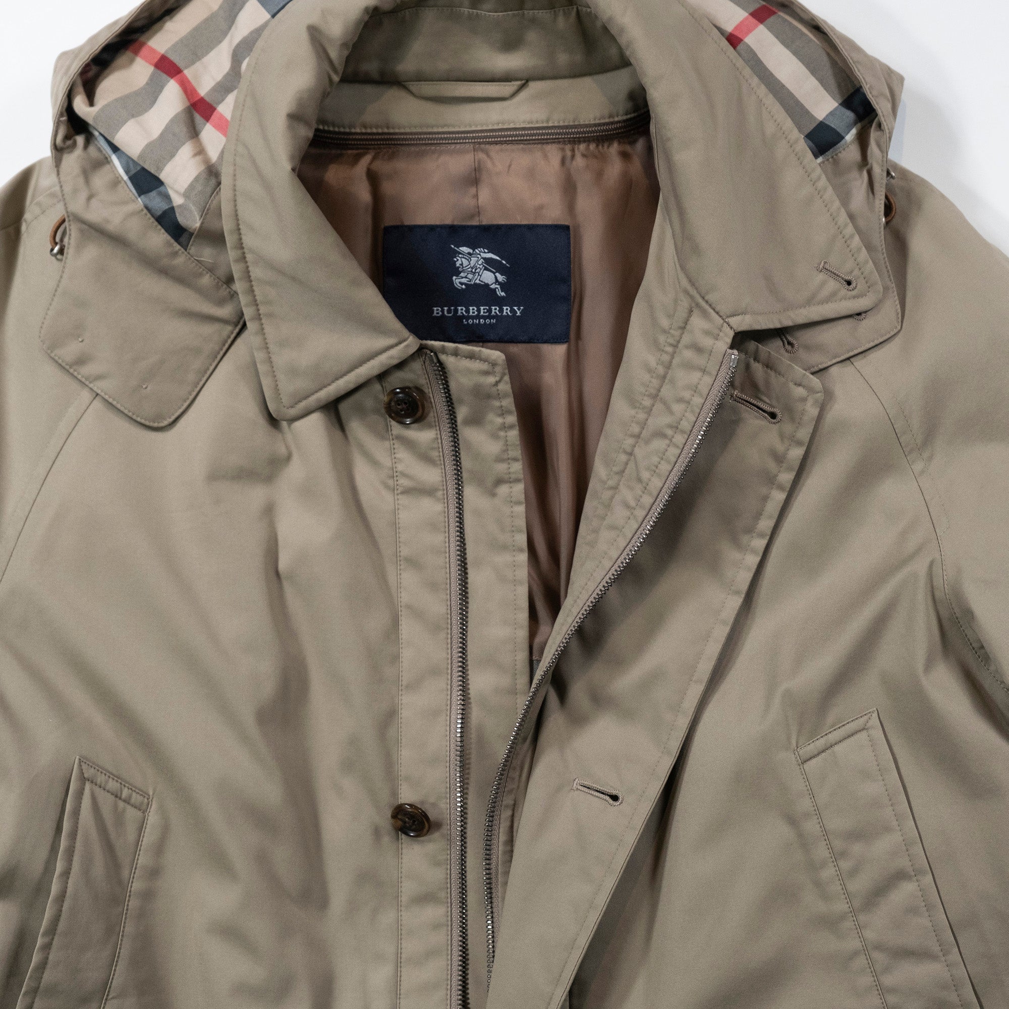 ◆美品◆BURBERRY London バーバリーロンドン フーデッドコート ライナー付き 日本製 ダウンジャケット ステンカラーコート コットン