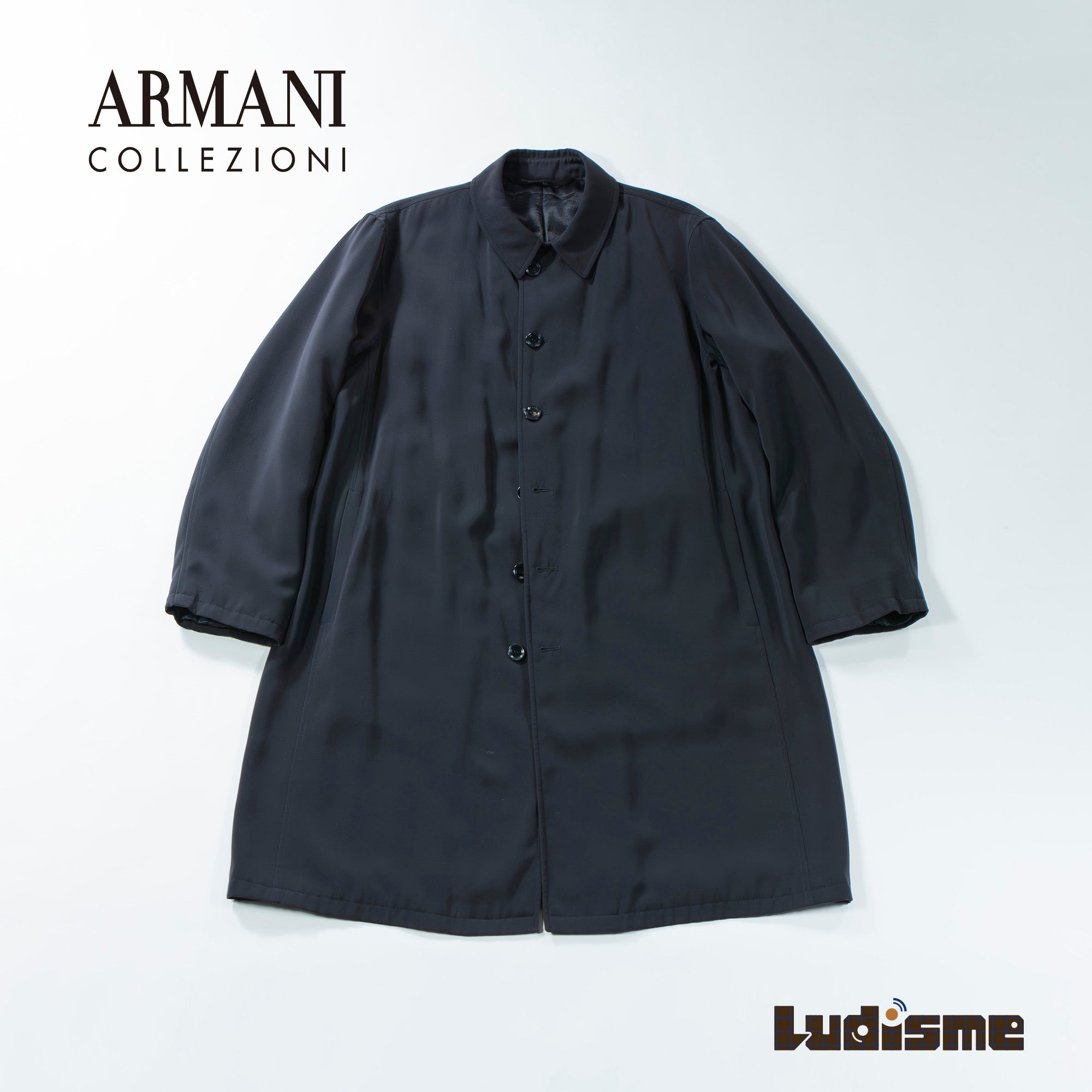 【古着】アルマーニ ARMANI COLLEZIONI バルマカーンコート イタリア製 ステンカラーコート ブラック エンポリオアルマーニ EMPORIO ARMANI ロングゴート メンズファッション メンズアウター メンズコート【中古】【USED】