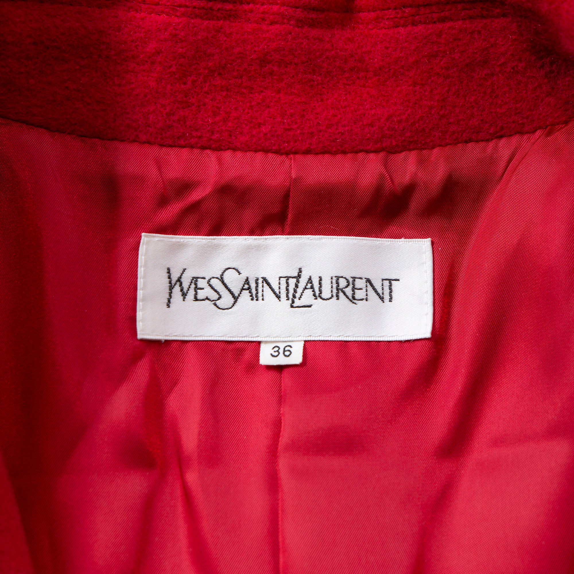 【古着】Yves Saint Laurent イヴサンローラン ダッフルコート レッド アンゴラ ウール ロングコート フーデッドコート ◆美品◆ レディースファッション レディースアウター レディースコート【中古】【古着】【USED】