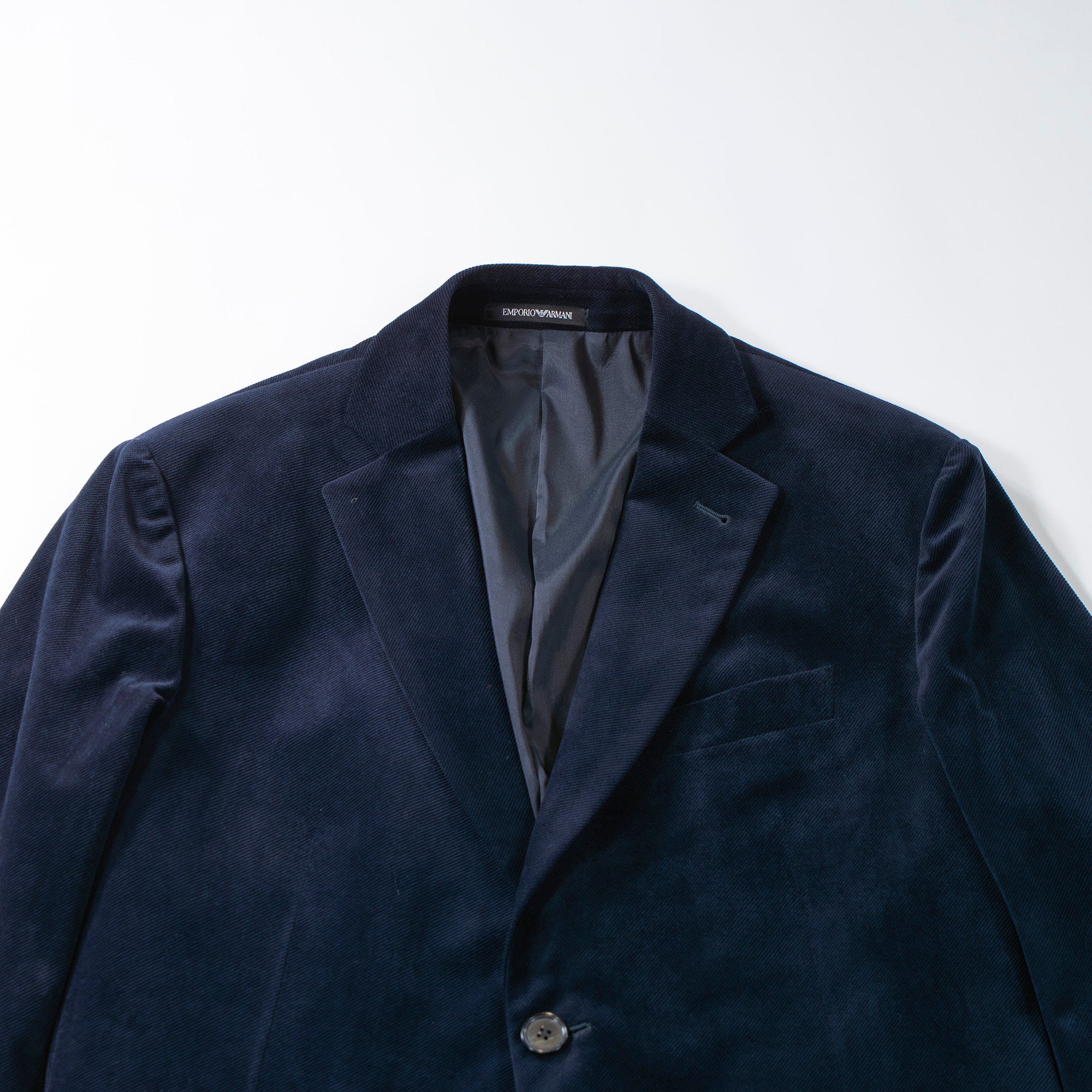 【古着】EMPORIO ARMANI エンポリオアルマーニ FLINE テーラードジャケット ネイビー ベルベット ベロア コーデュロイ 起毛素材 メンズファッション メンズアウター メンズジャケット【中古】【USED】