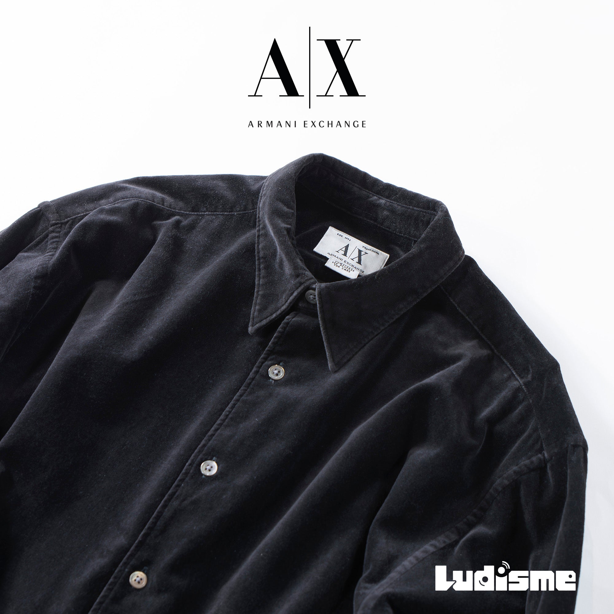 Used ARMANI EXCHANGE Velvet Shirt, Black, 100% Cotton, Men's Fashion, Men's Tops, Men's Shirt.