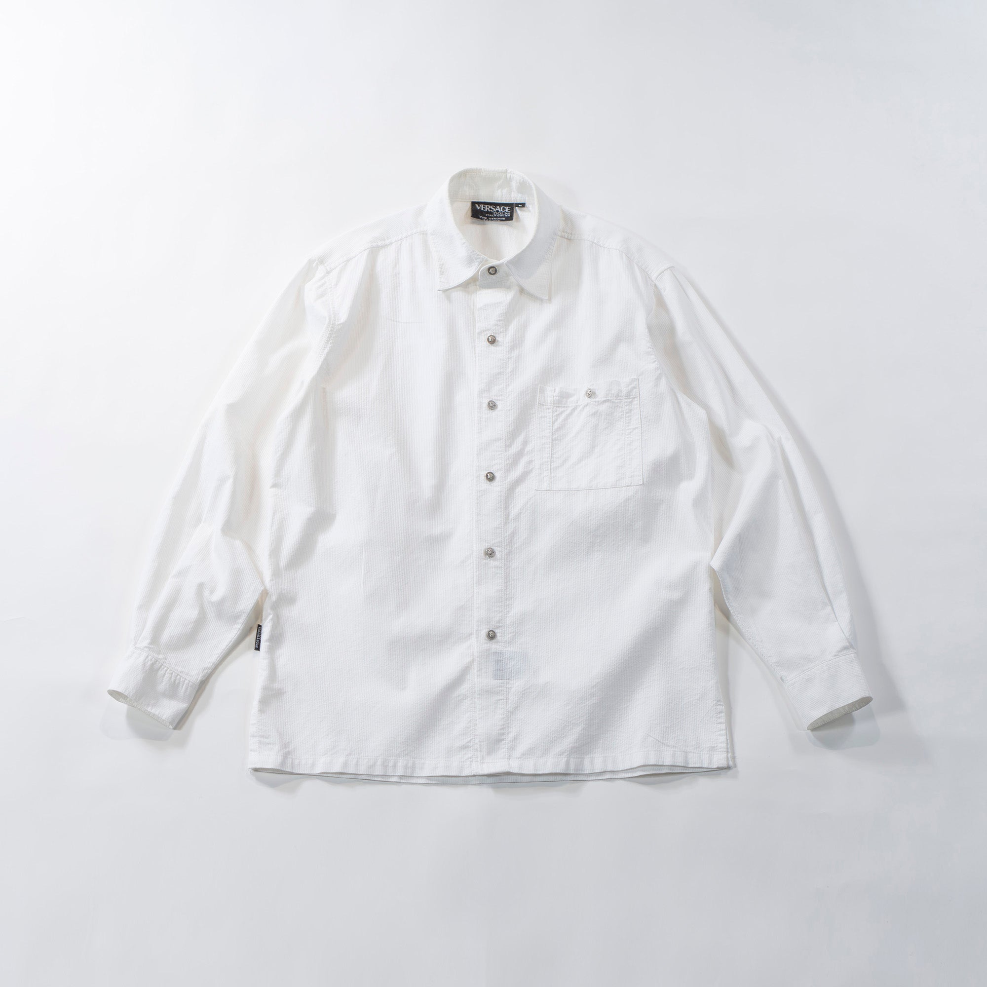VERSACE Standard collar shirt, seersucker, white shirt, box silhouette