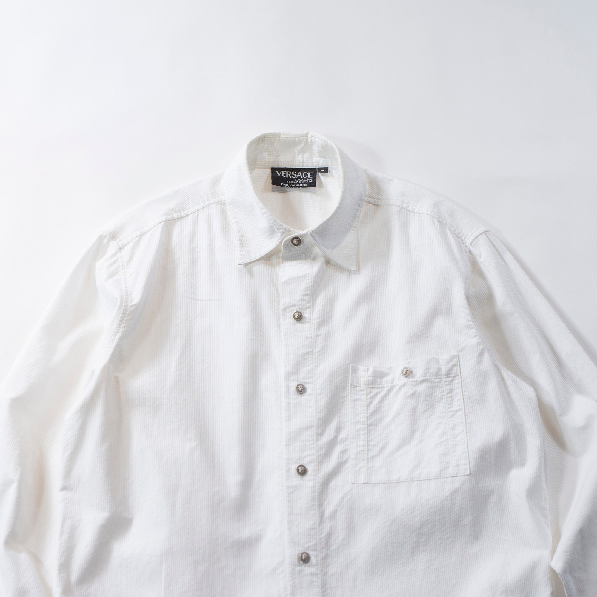 VERSACE Standard collar shirt, seersucker, white shirt, box silhouette