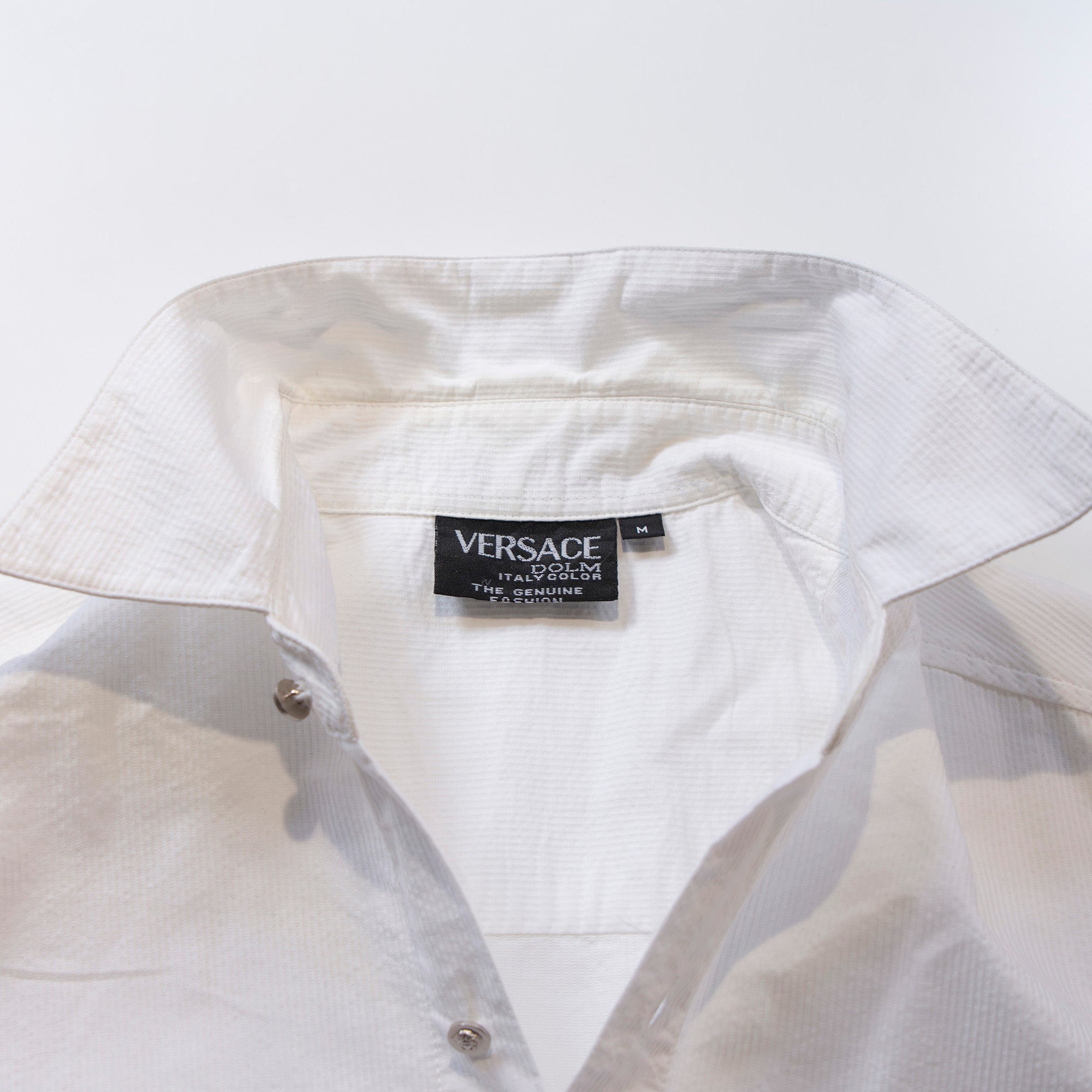 VERSACE Standard collar shirt, seersucker, white shirt, box silhouette
