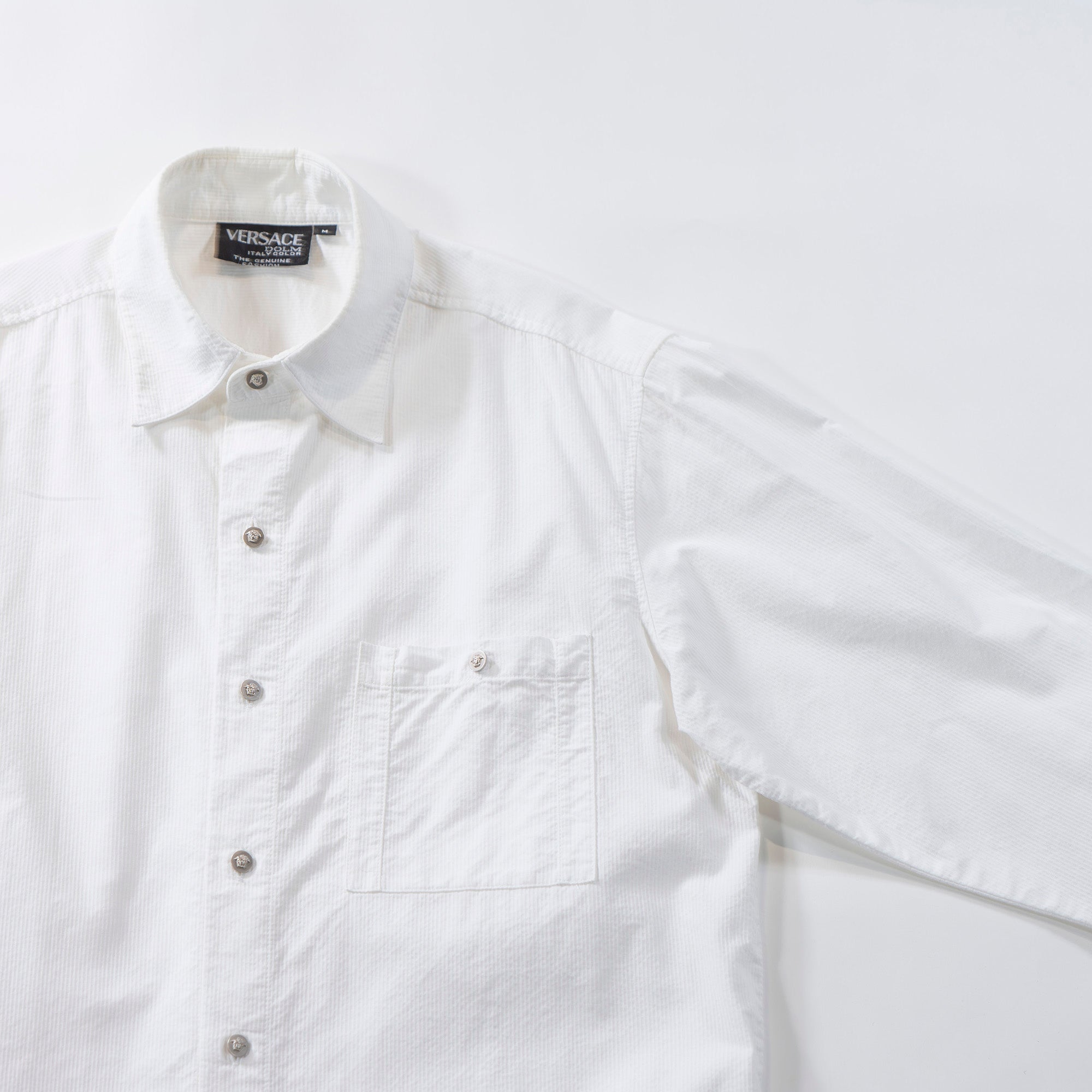 VERSACE Standard collar shirt, seersucker, white shirt, box silhouette