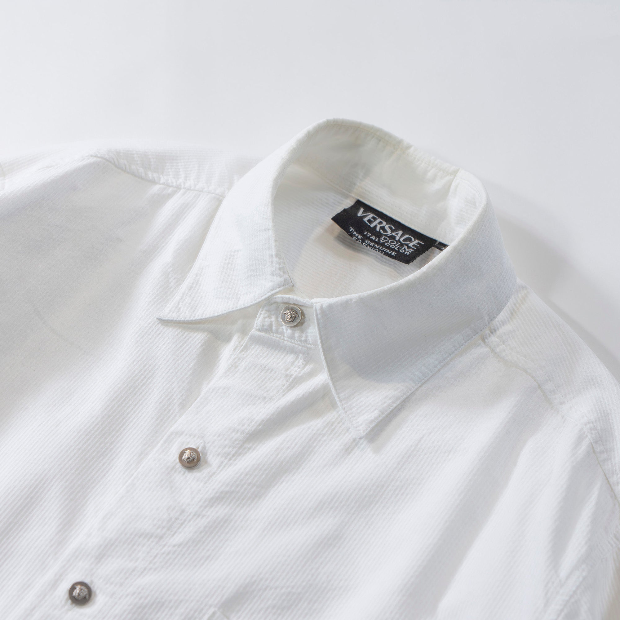 VERSACE Standard collar shirt, seersucker, white shirt, box silhouette