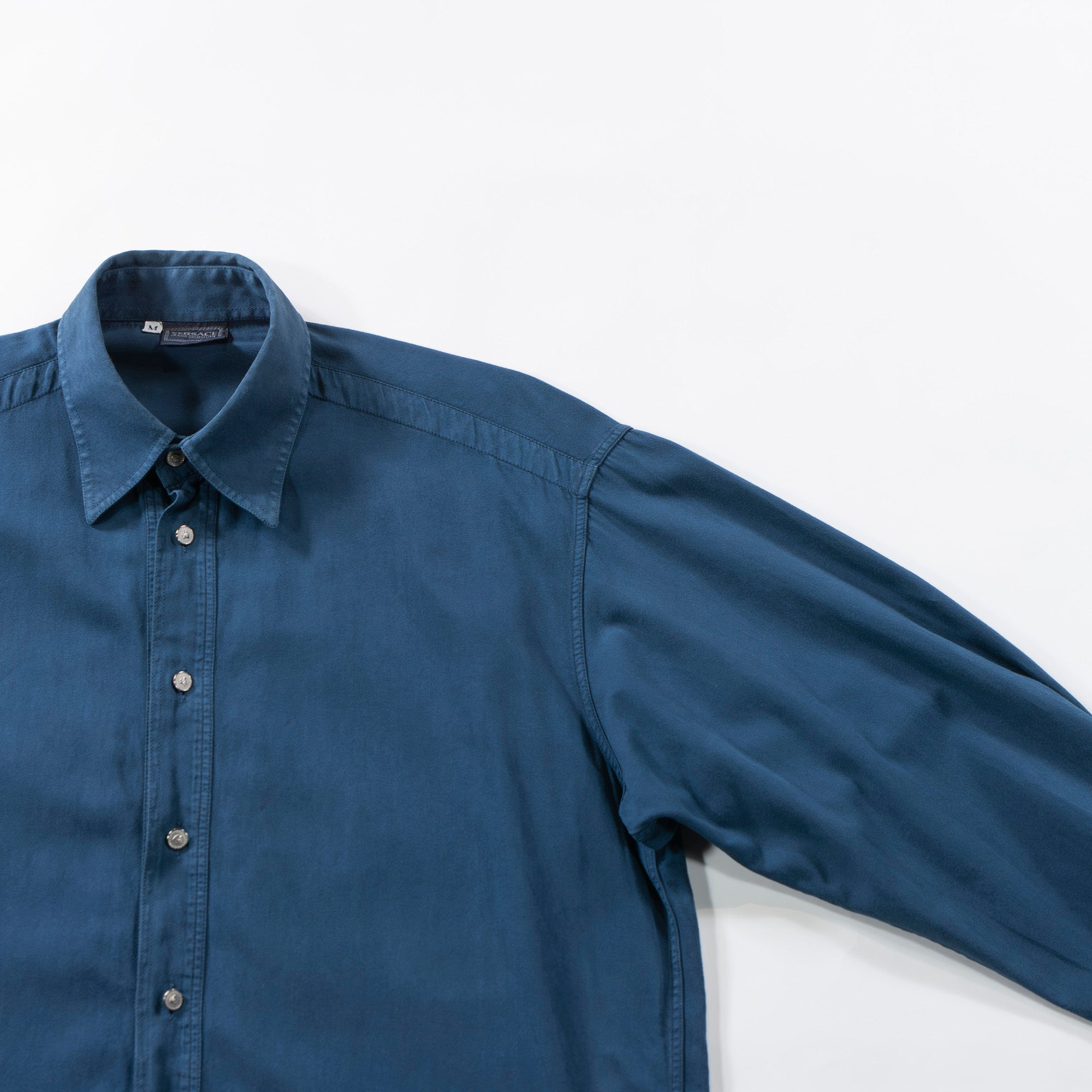 VERSACE Standard collar shirt, made in Italy, blue