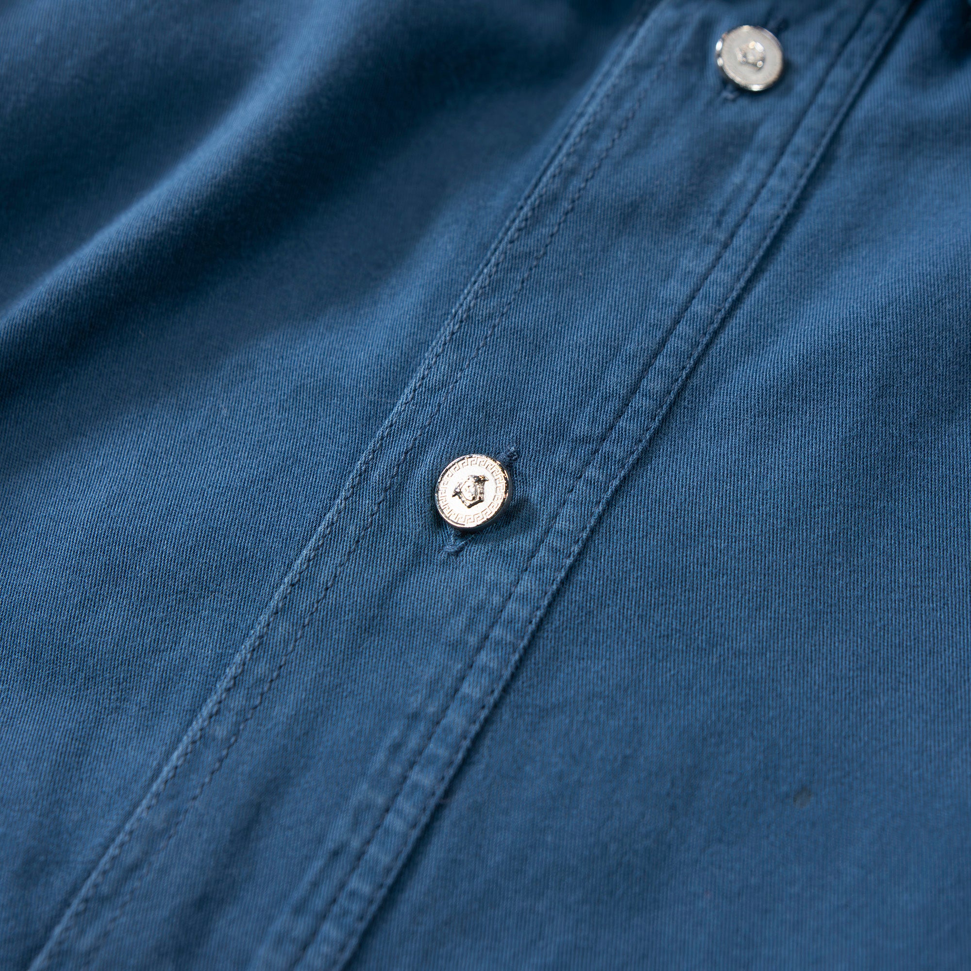 VERSACE Standard collar shirt, made in Italy, blue