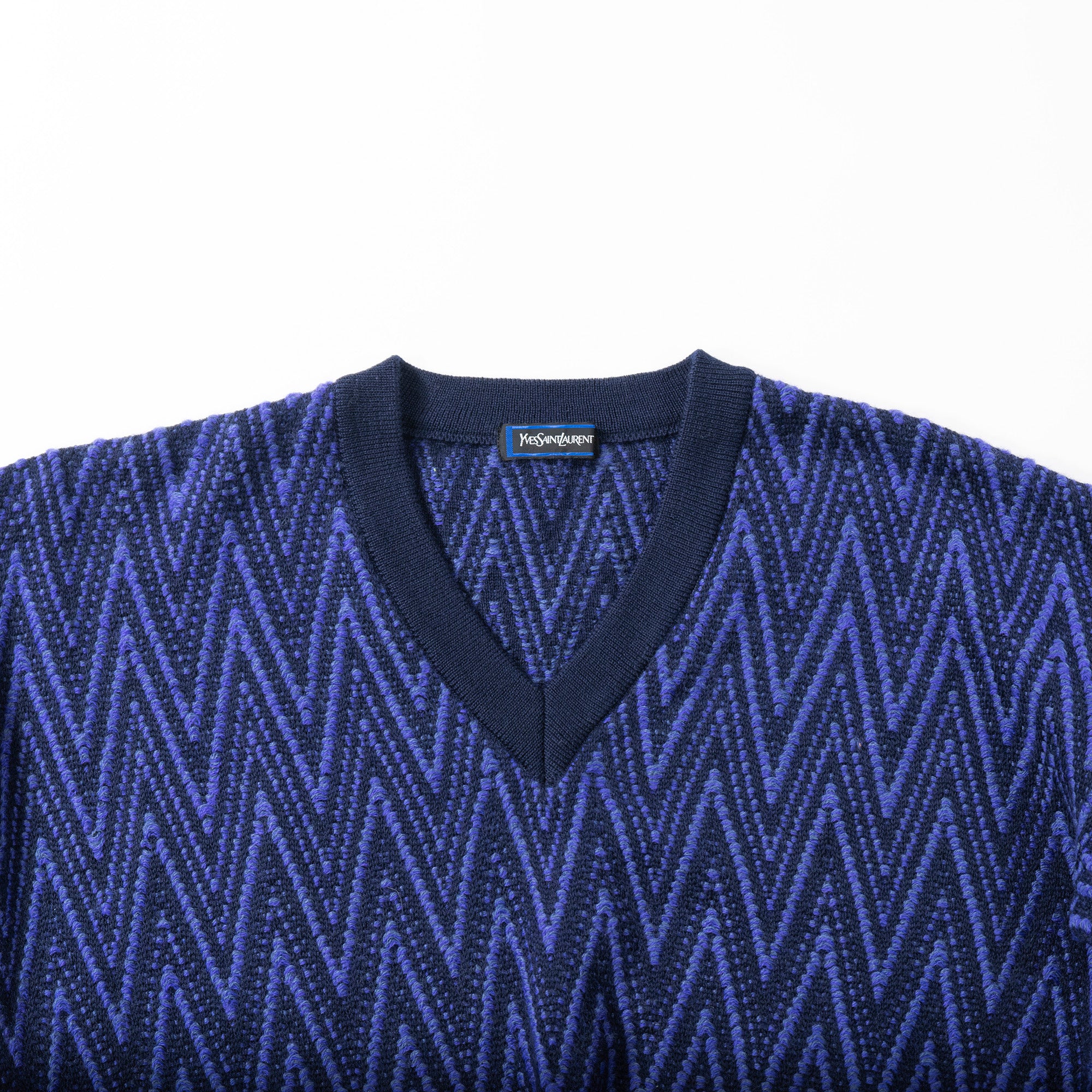 【古着】イヴサンローラン Yves Saint Laurent ニット マルチパターン ネイビー系 ウール100% セーター ◆美品◆ メンズファッション メンズトップス レディースファッション レディーストップス ユニセックス【中古】【USED】