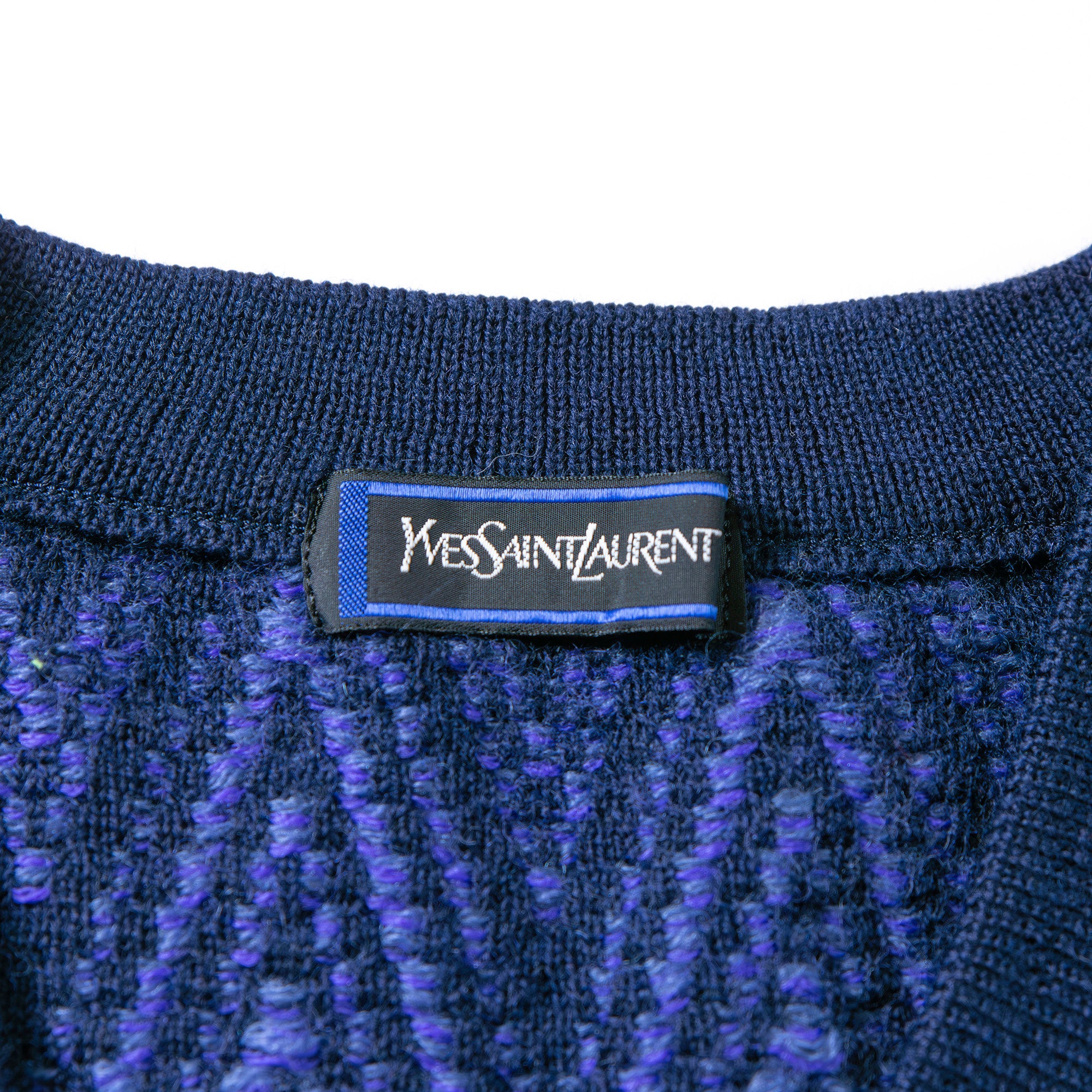 【古着】イヴサンローラン Yves Saint Laurent ニット マルチパターン ネイビー系 ウール100% セーター ◆美品◆ メンズファッション メンズトップス レディースファッション レディーストップス ユニセックス【中古】【USED】